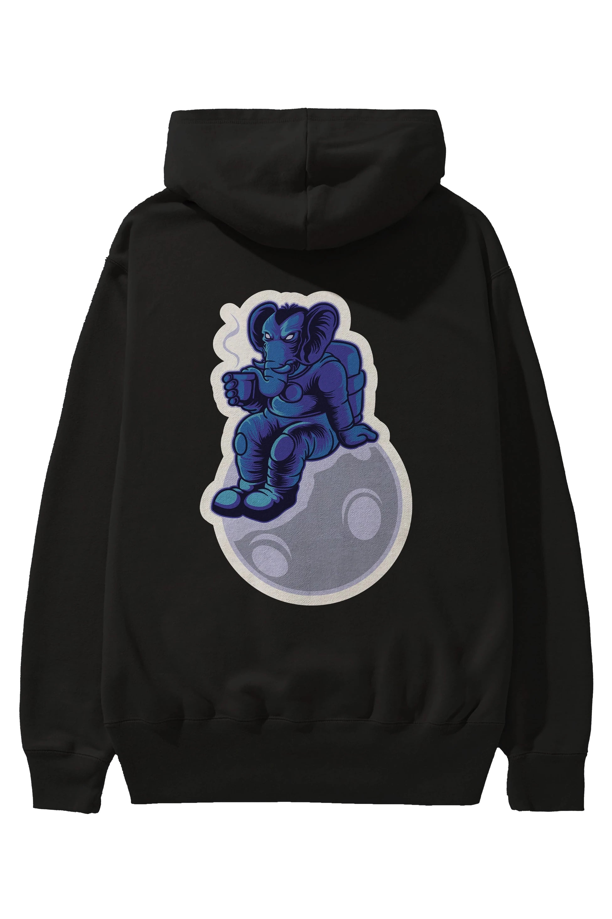 Space Elephant Drink Coffee Sticker Arka Baskılı Hoodie Oversize Kapüşonlu Sweatshirt Erkek Kadın Unisex