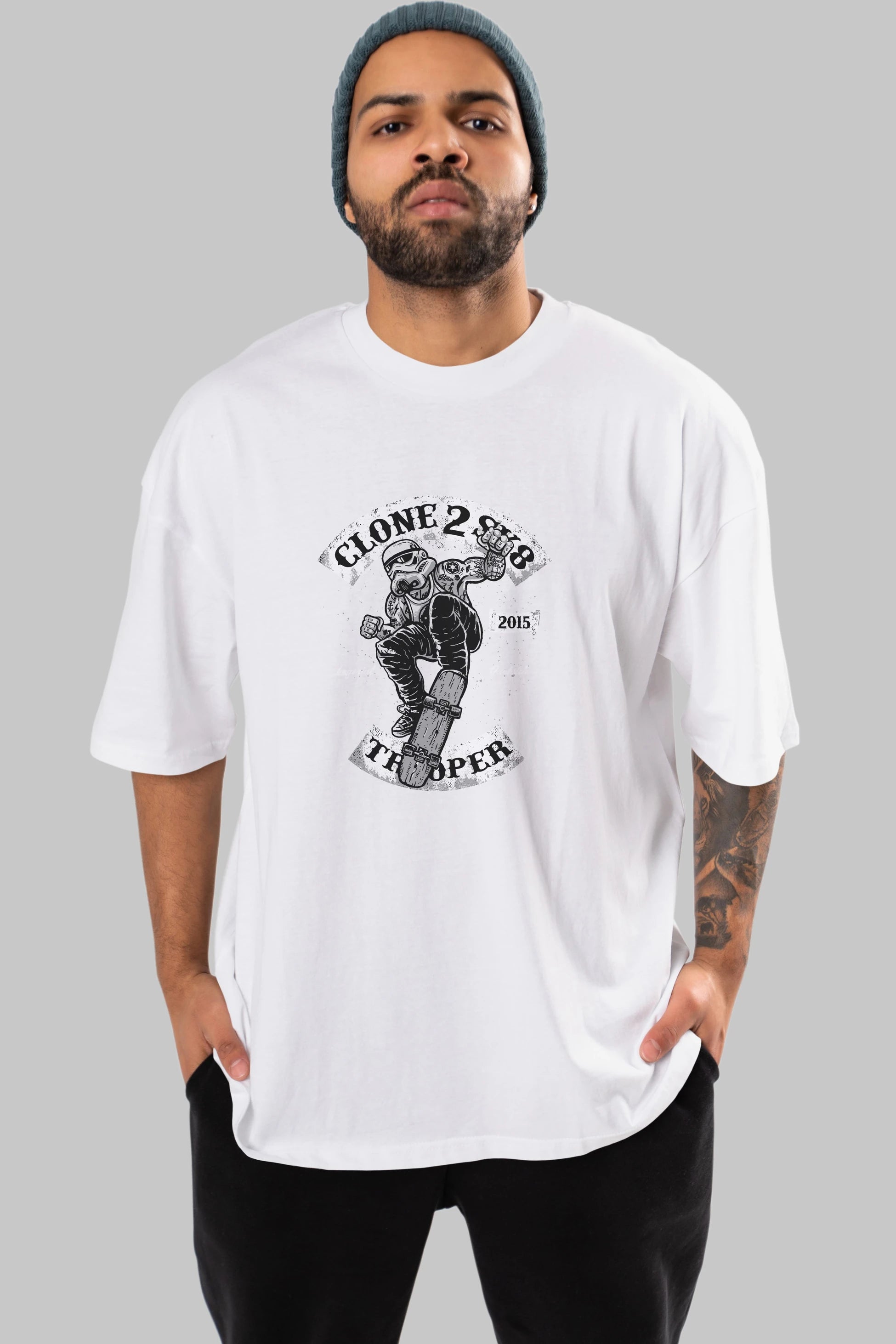 Clone 2 Sk8 Ön Baskılı Oversize t-shirt Erkek Kadın Unisex %100 Pamuk tişort