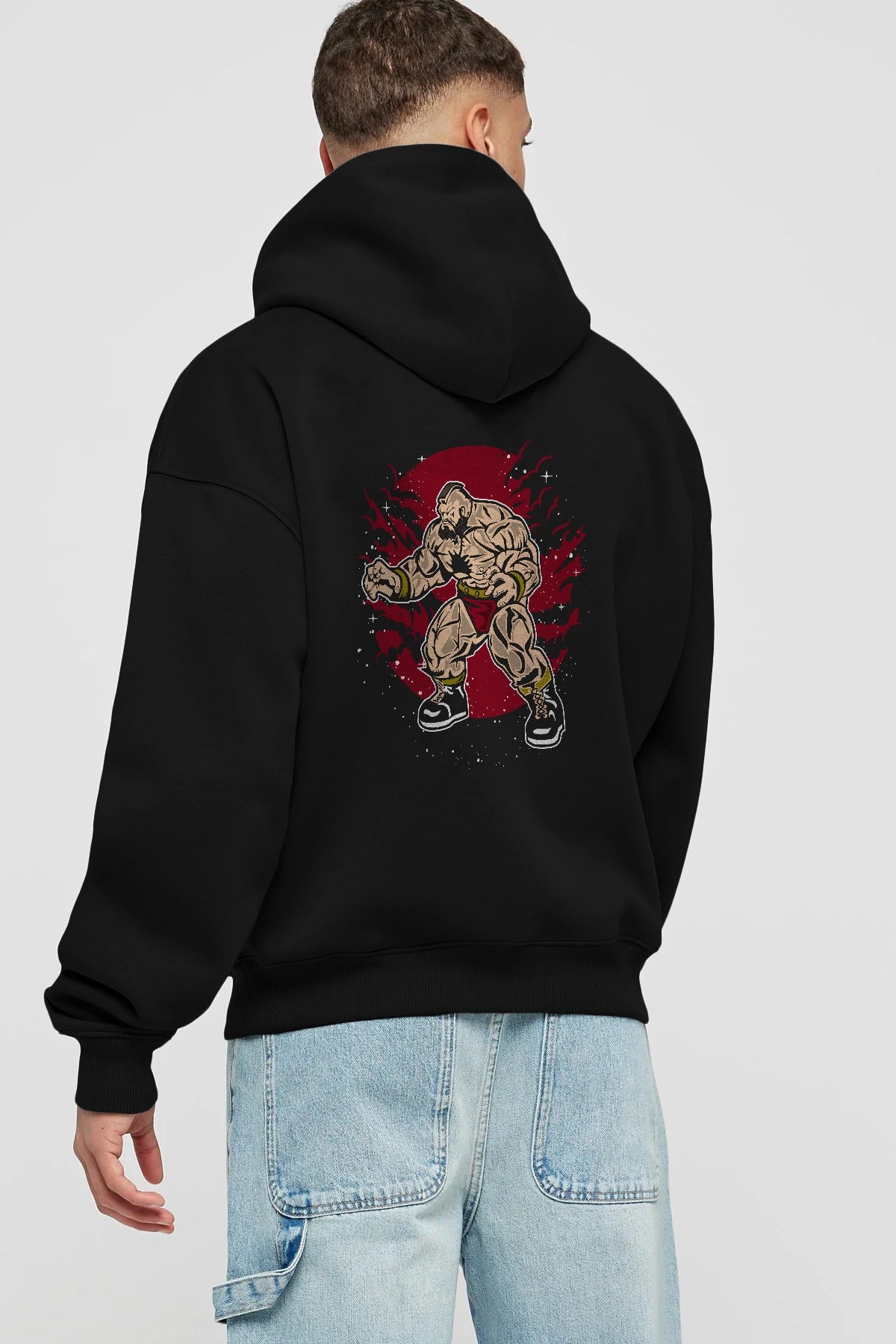 ZANGGIEF Arka Baskılı Hoodie Oversize Kapüşonlu Sweatshirt Erkek Kadın Unisex
