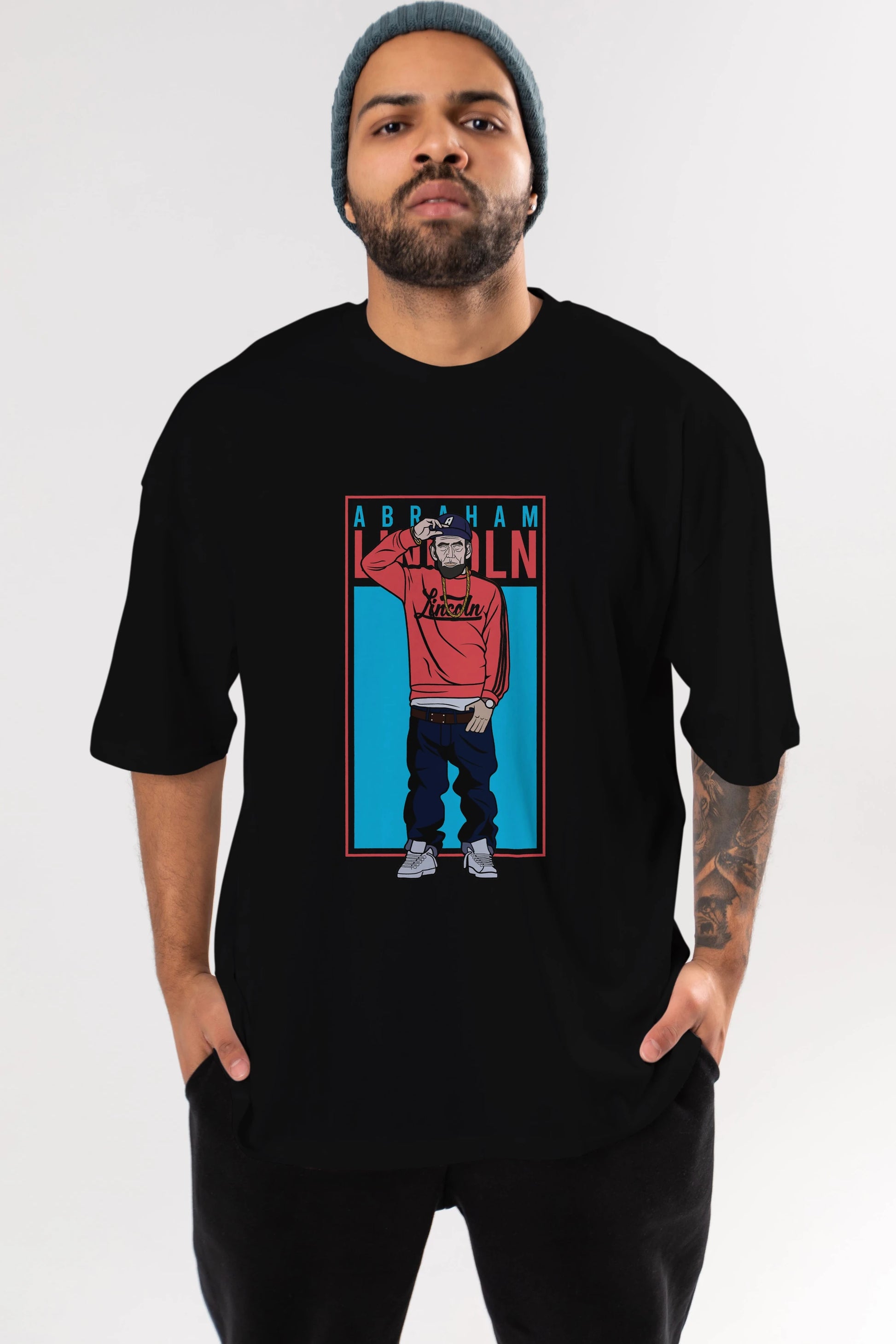 Abraham Lincoln Ön Baskılı Oversize t-shirt Erkek Kadın Unisex %100 Pamuk tişort