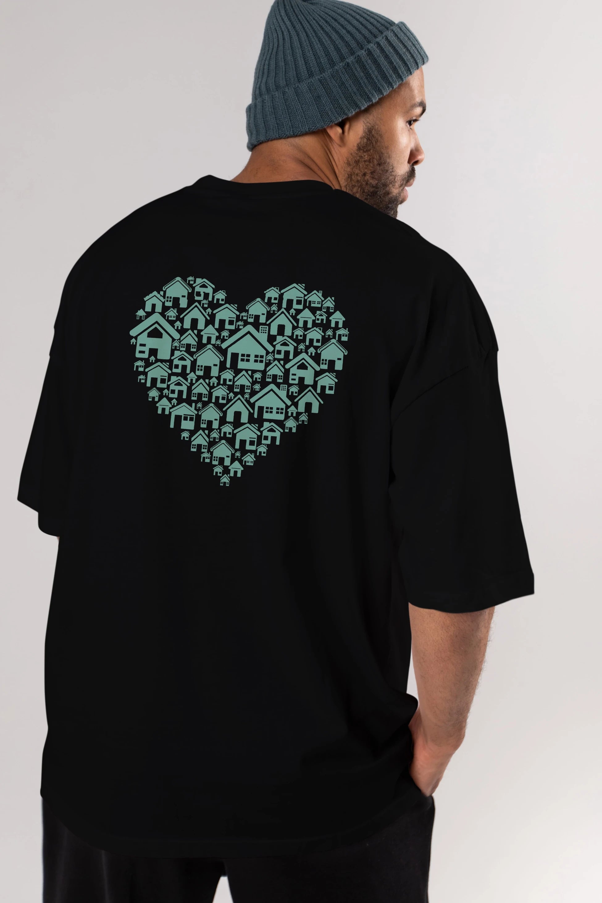 Home Heart Arka Baskılı Oversize t-shirt %100 pamuk Erkek Kadın Unisex