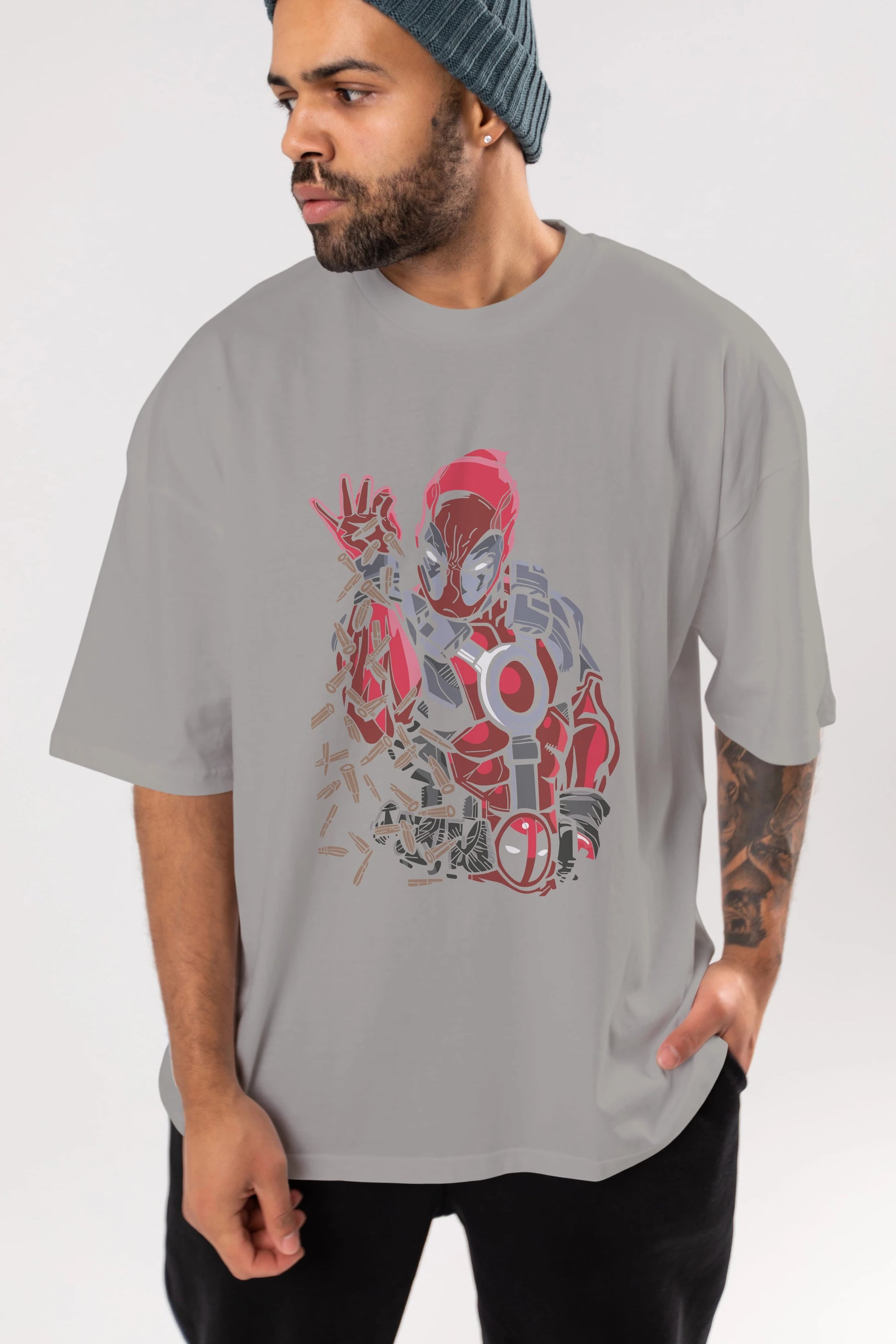 Deadpool (2) Ön Baskılı Oversize t-shirt Erkek Kadın Unisex %100 Pamuk Bisiklet Yaka tişort