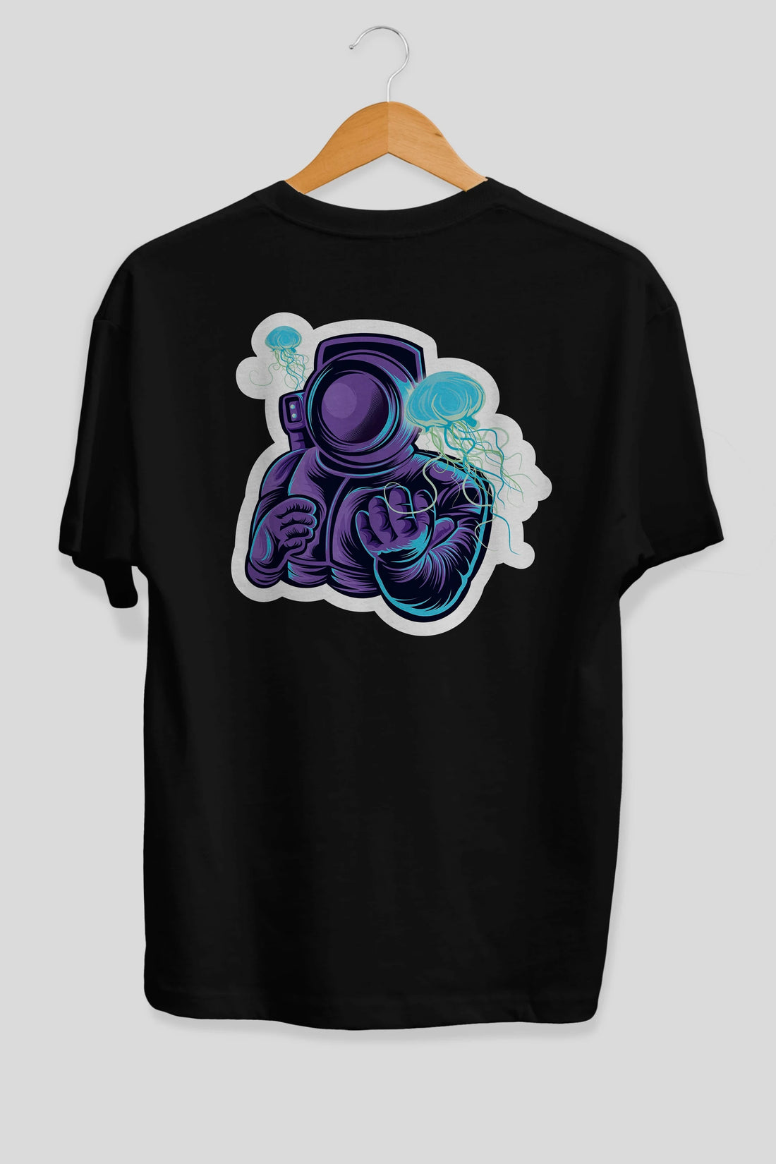Astronaut and Jellyfish Sticker Arka Baskılı Oversize t-shirt Erkek Kadın Unisex
