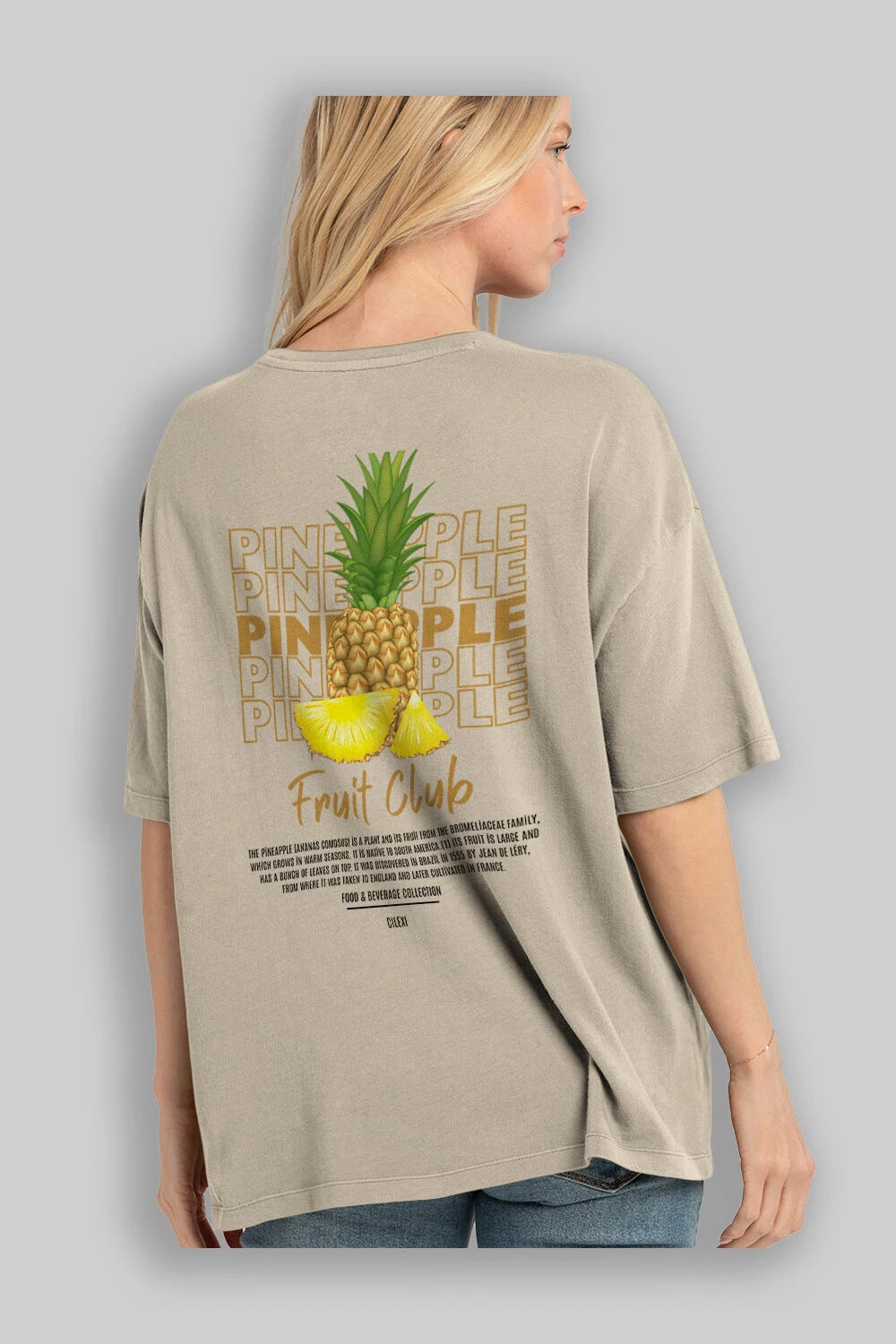 Pineapple Arka Baskılı Oversize t-shirt Erkek Kadın Pamuk Bisiklet Yaka tişort