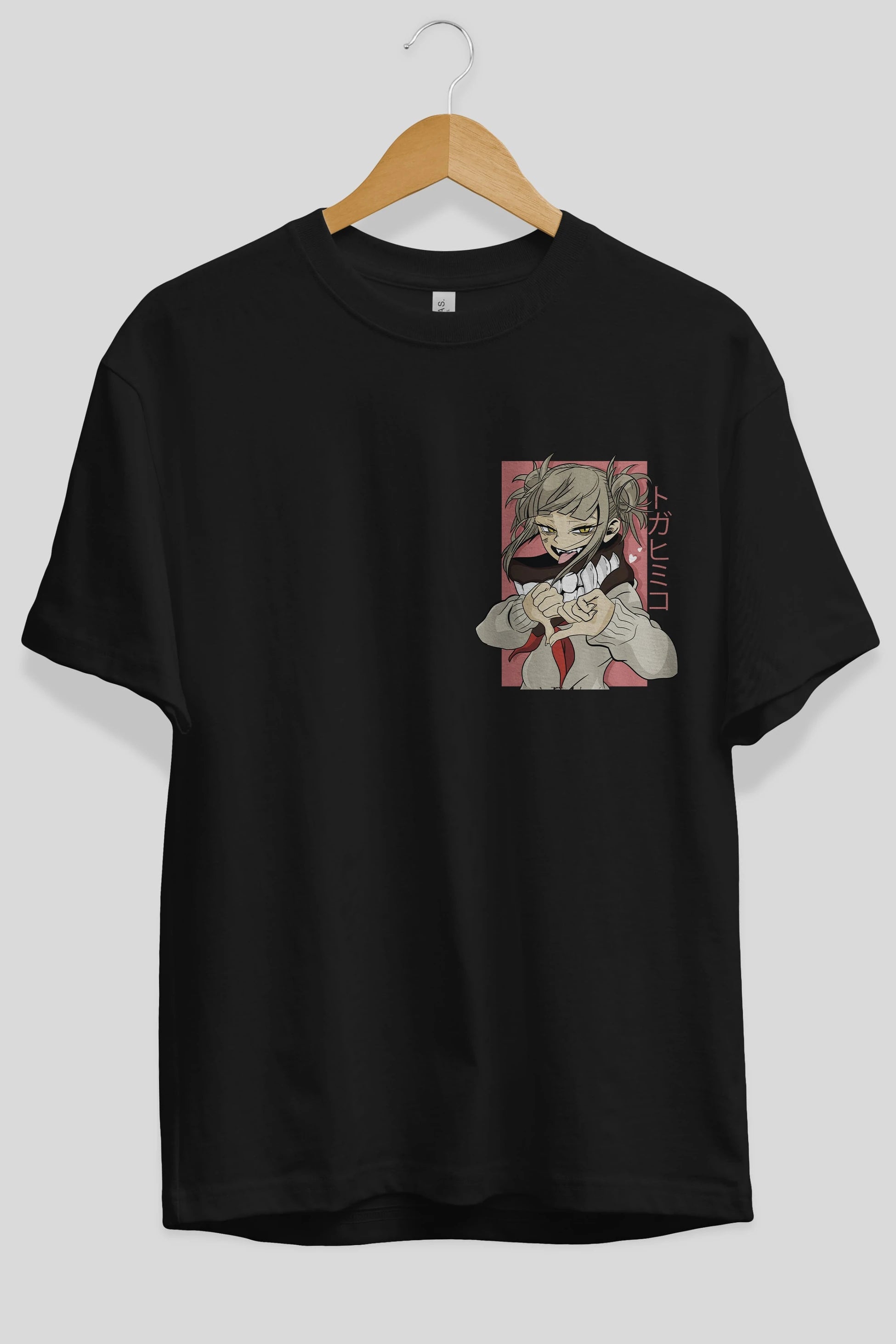 Himiko Toga Ön Sol Baskılı Oversize t-shirt Erkek Kadın Unisex %100 Pamuk Bisiklet Yaka tişort