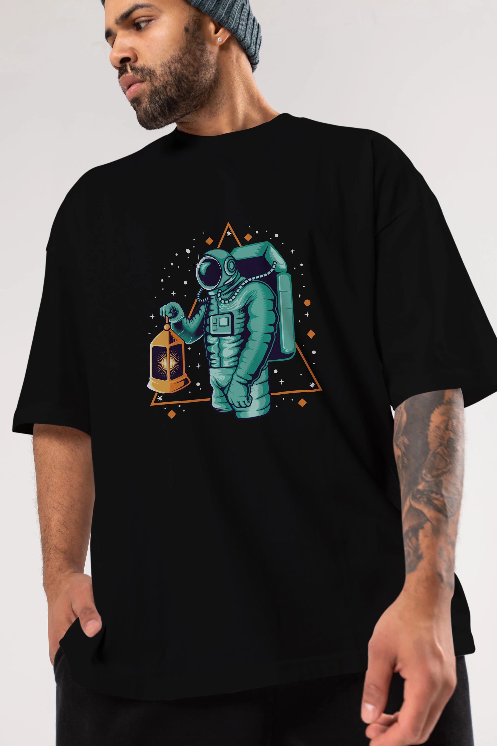 Astronaut Lantern Ön Baskılı Oversize t-shirt Erkek Kadın Unisex