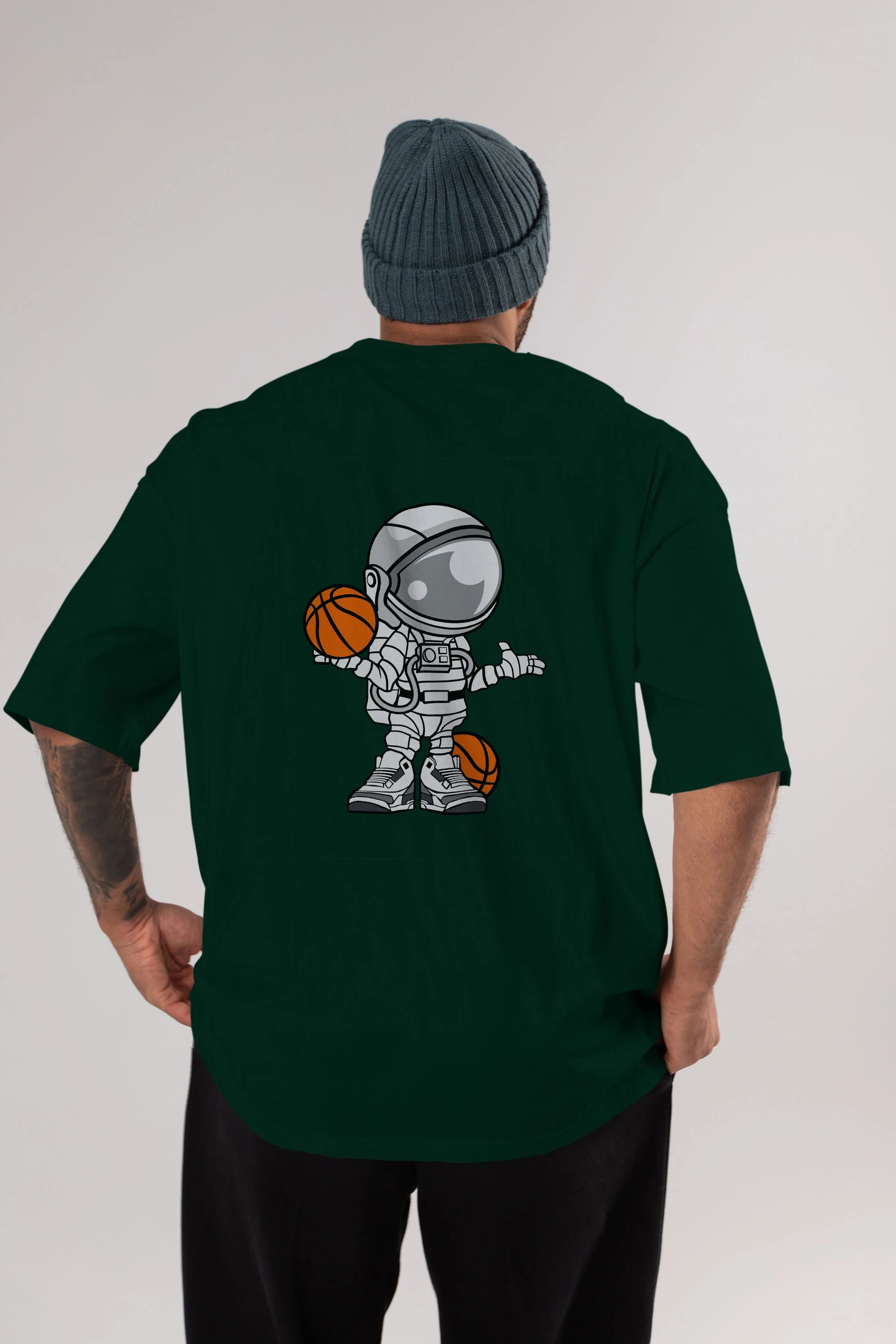 Astronaut Basketball Player Arka Baskılı Oversize t-shirt Erkek Kadın Unisex %100 Pamuk tişort