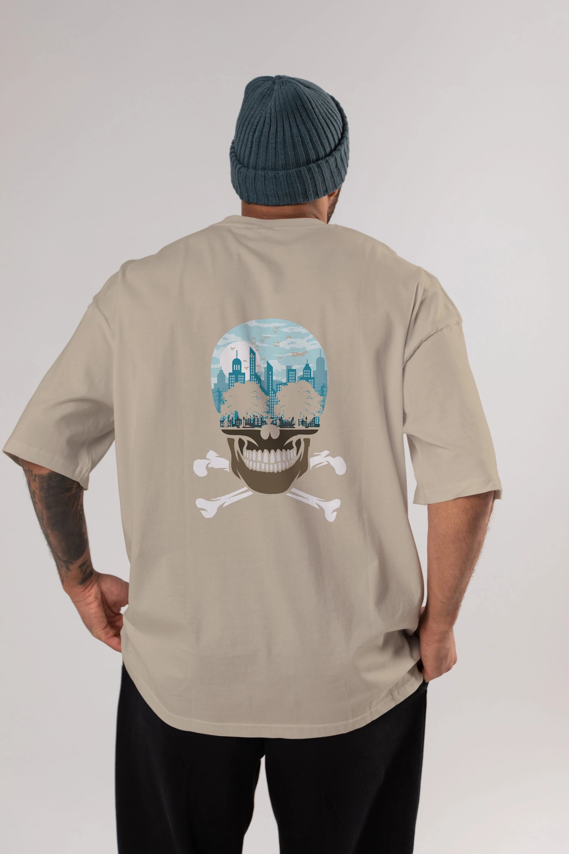 Death City Arka Baskılı Oversize t-shirt %100 pamuk Erkek Kadın Unisex