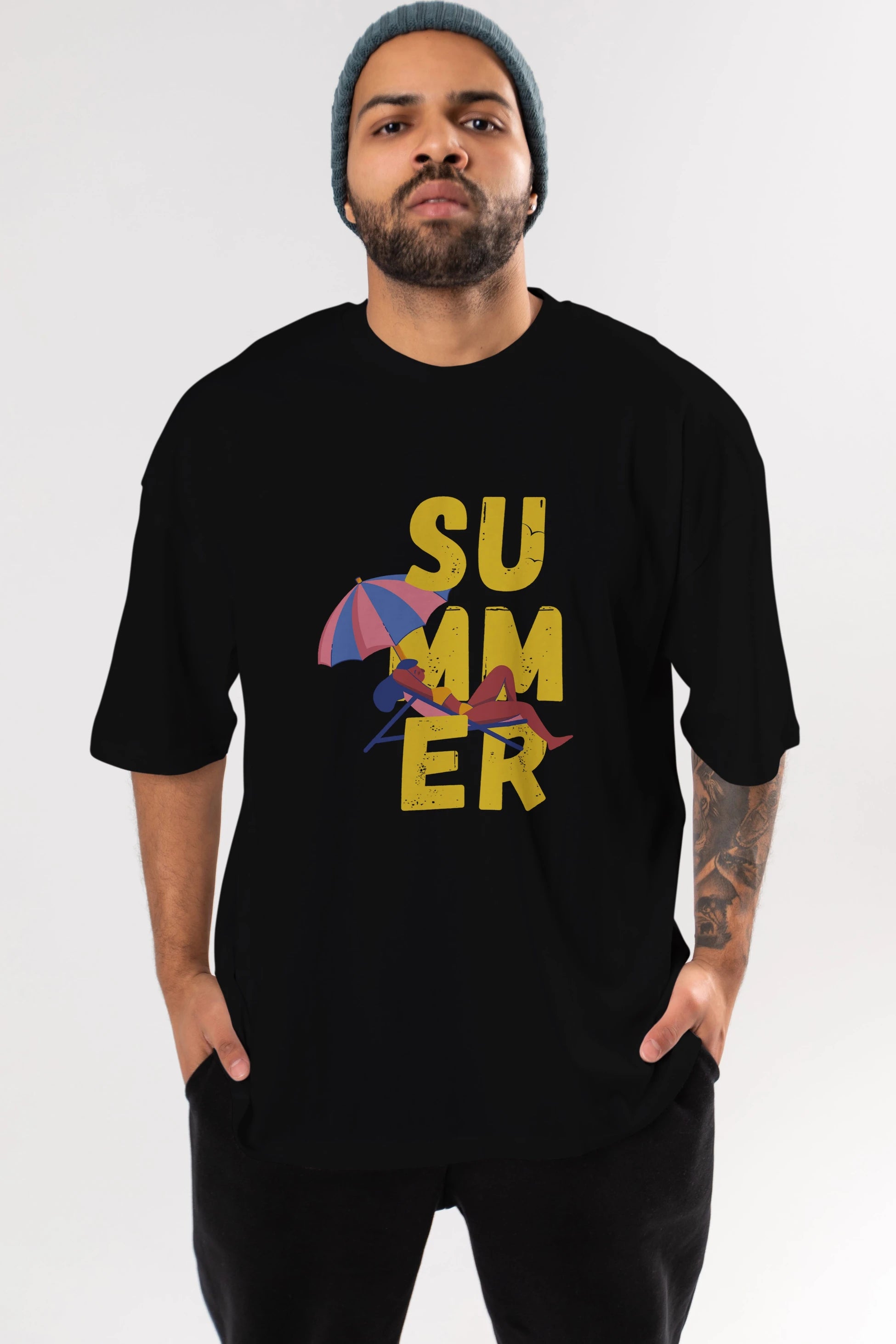 Summer Yazılı Ön Baskılı Oversize t-shirt Erkek Kadın Unisex