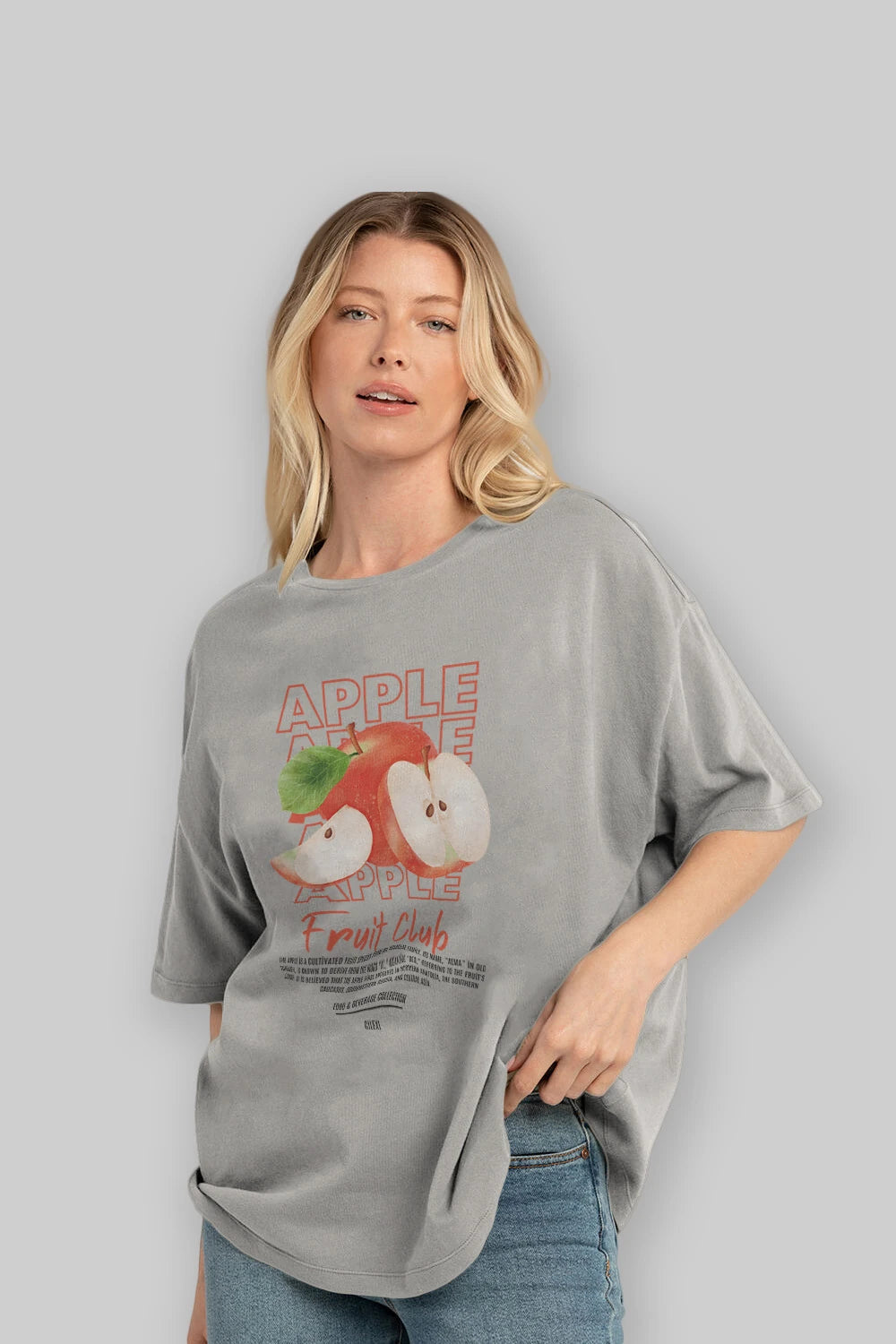 Apple Ön Baskılı Oversize t-shirt Erkek Kadın Pamuk Bisiklet Yaka tişort
