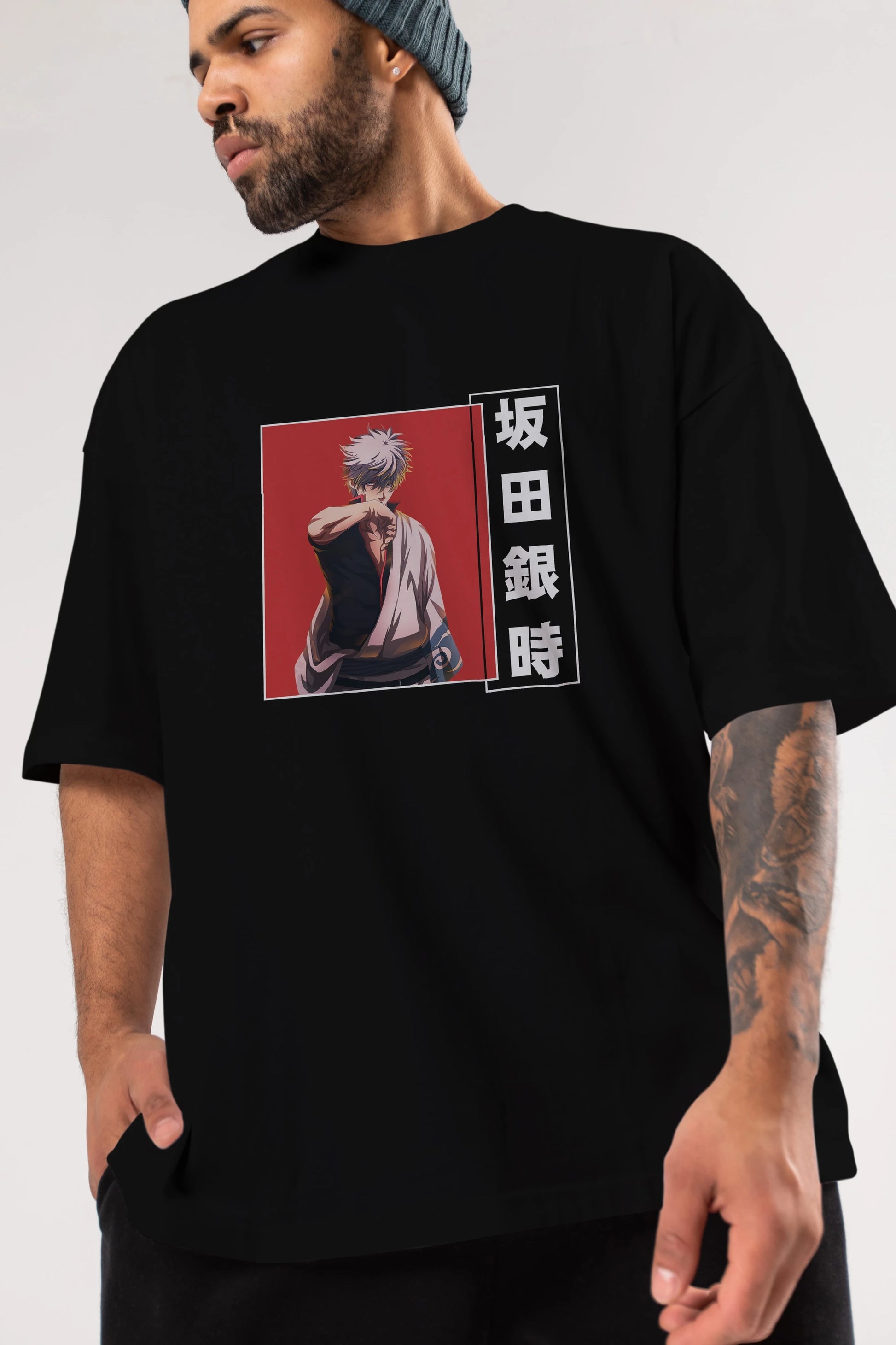 Gintoki Sakata GINTAMA 1 Anime Ön Baskılı Oversize t-shirt %100 pamuk Erkek Kadın Unisex
