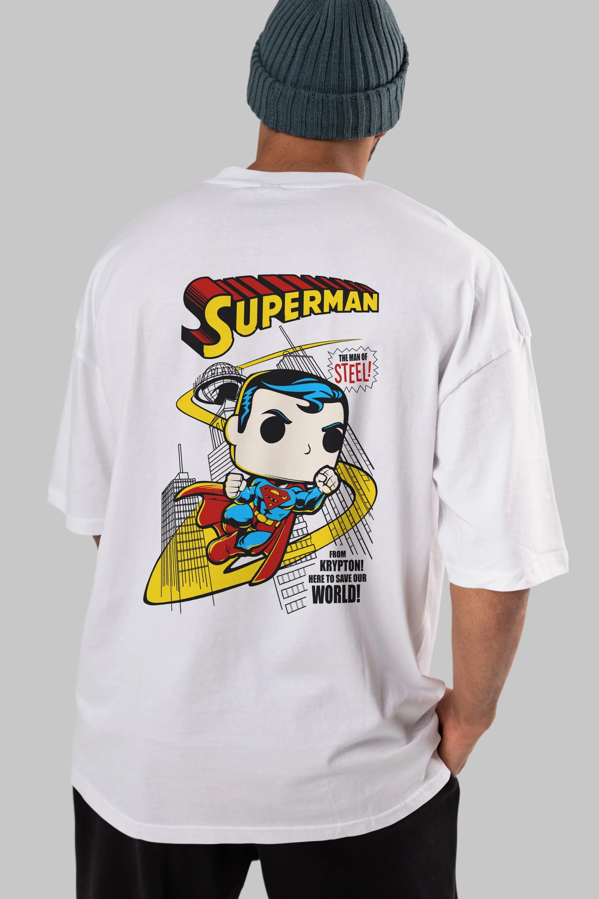 Superman (2) Arka Baskılı Oversize t-shirt Erkek Kadın Unisex %100 Pamuk Bisiklet Yaka tişort