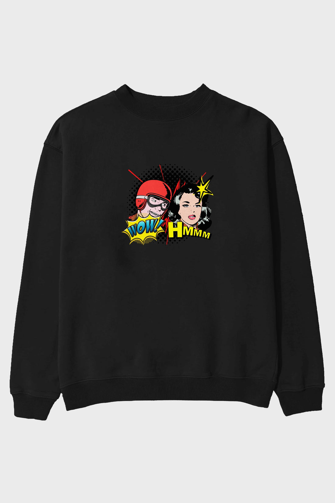 Comic Wow Yazılı Ön Baskılı Oversize Sweatshirt Erkek Kadın Unisex