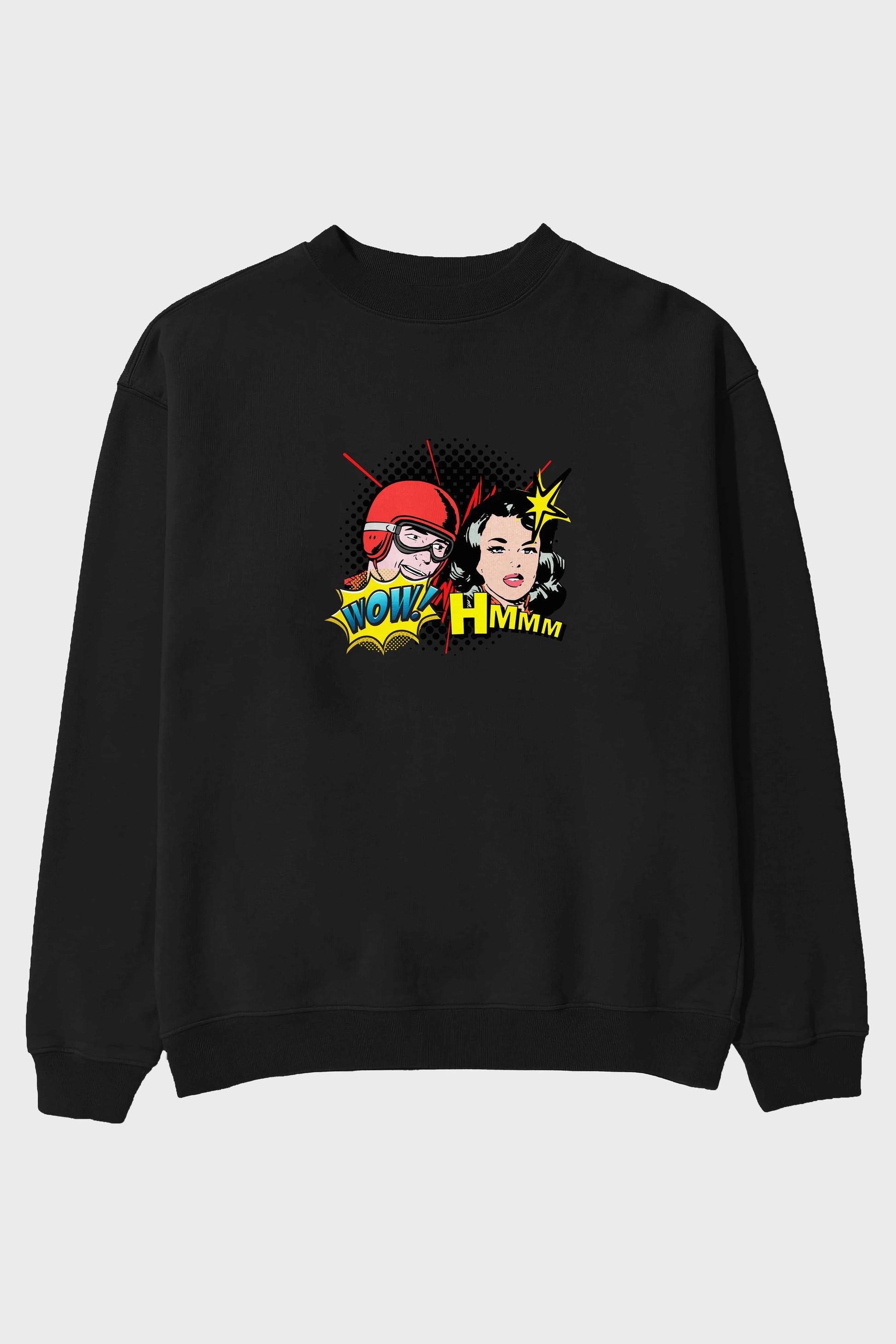Comic Wow Yazılı Ön Baskılı Oversize Sweatshirt Erkek Kadın Unisex