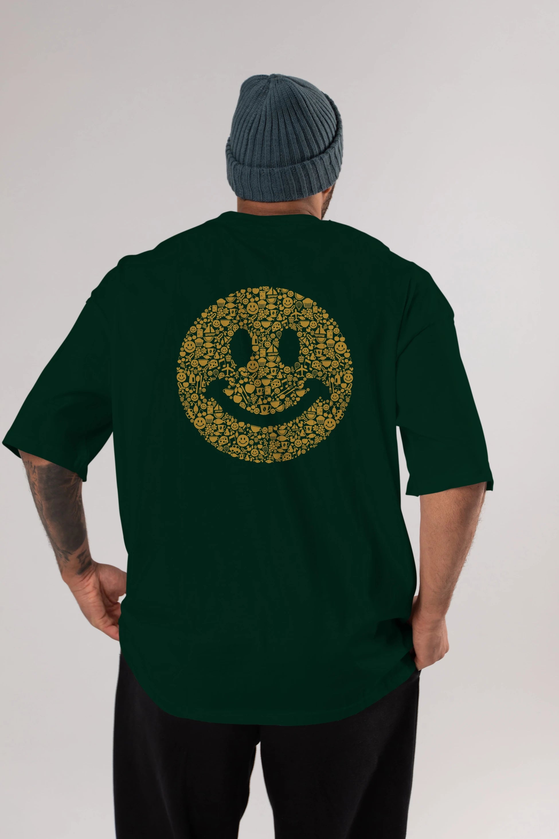Smiley Arka Baskılı Oversize t-shirt %100 pamuk Erkek Kadın Unisex