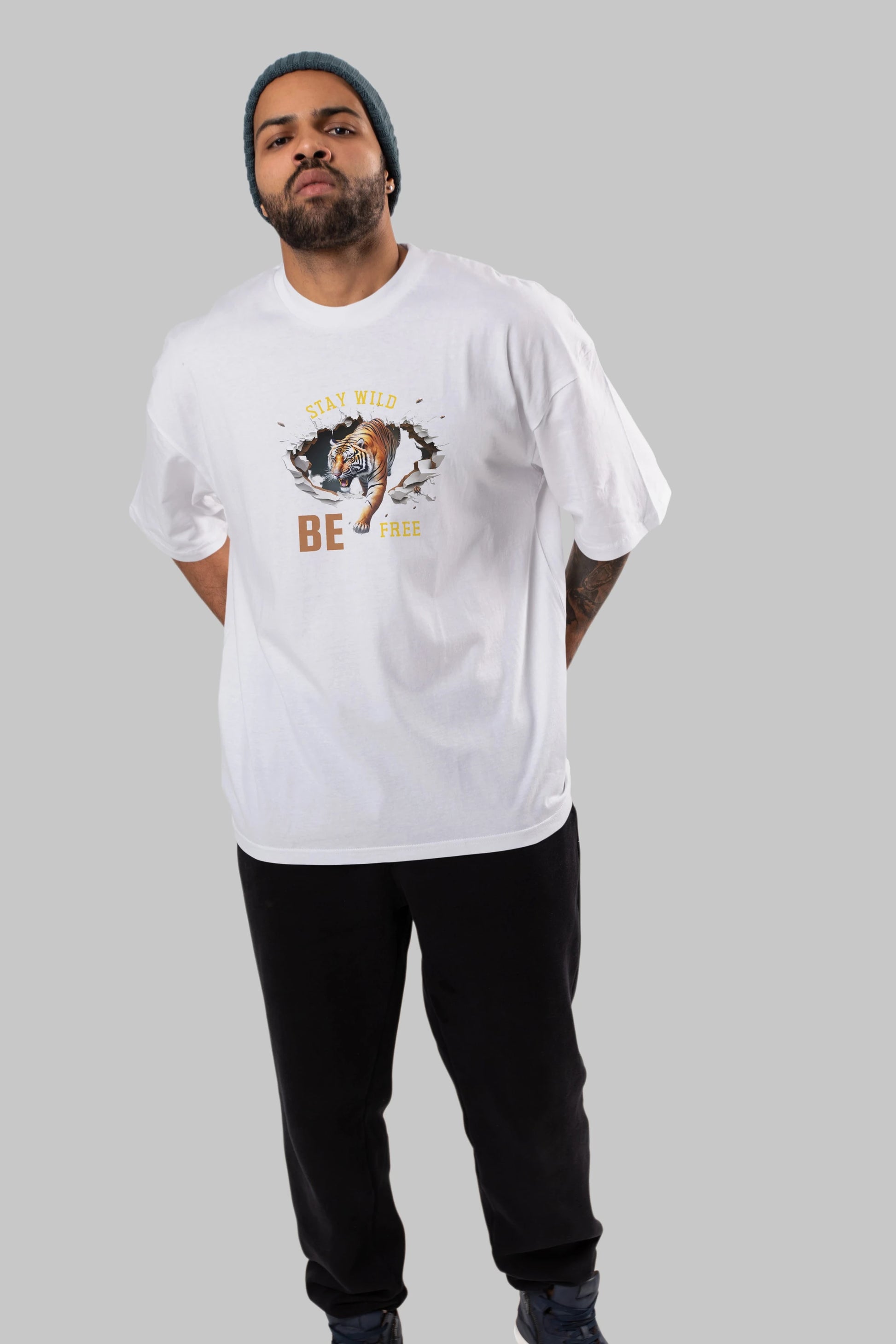 Stay Wild Be Free Yazılı Ön Baskılı Oversize t-shirt Erkek Kadın Unisex