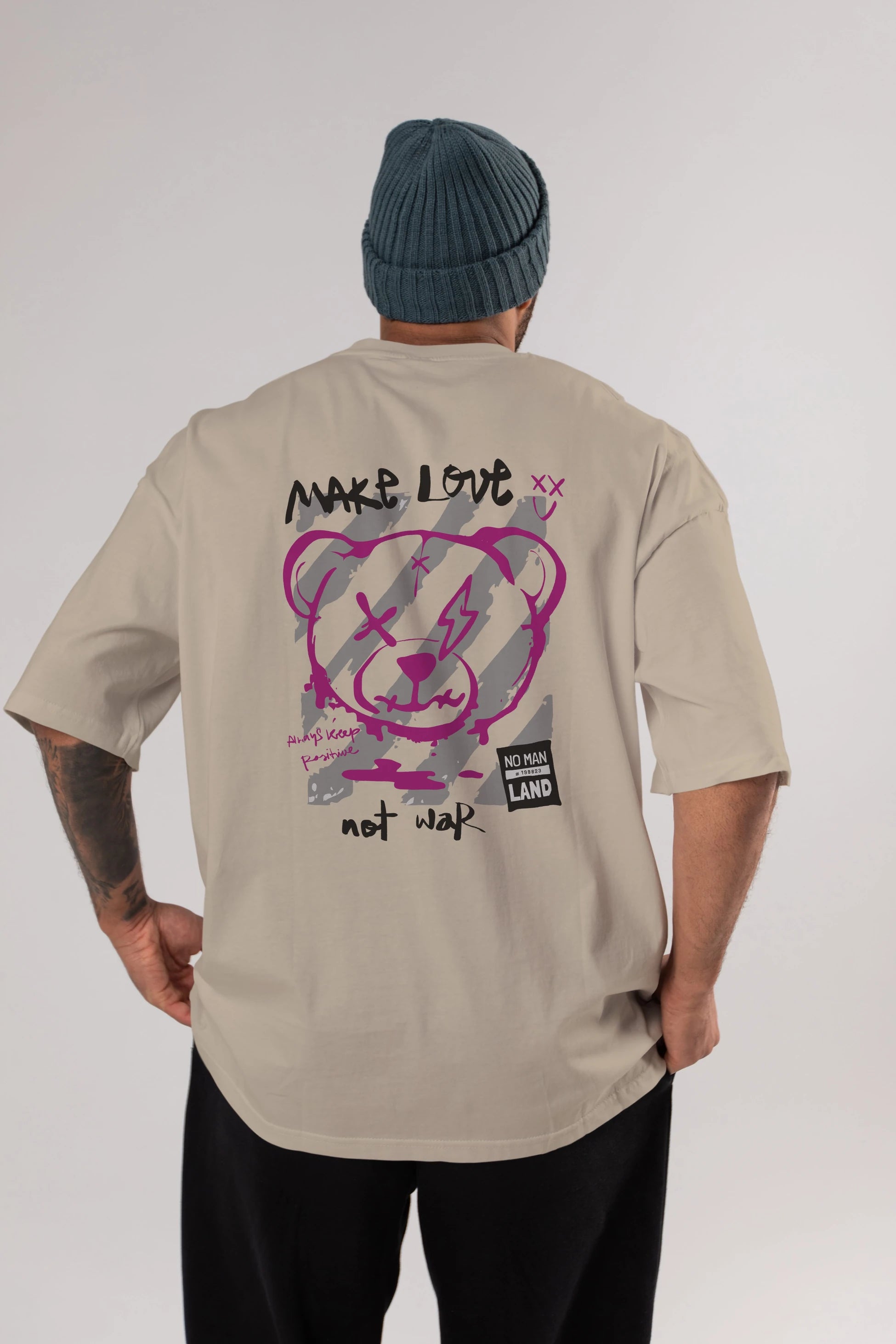 Make Love Bear Arka Baskılı Oversize t-shirt Erkek Kadın Unisex