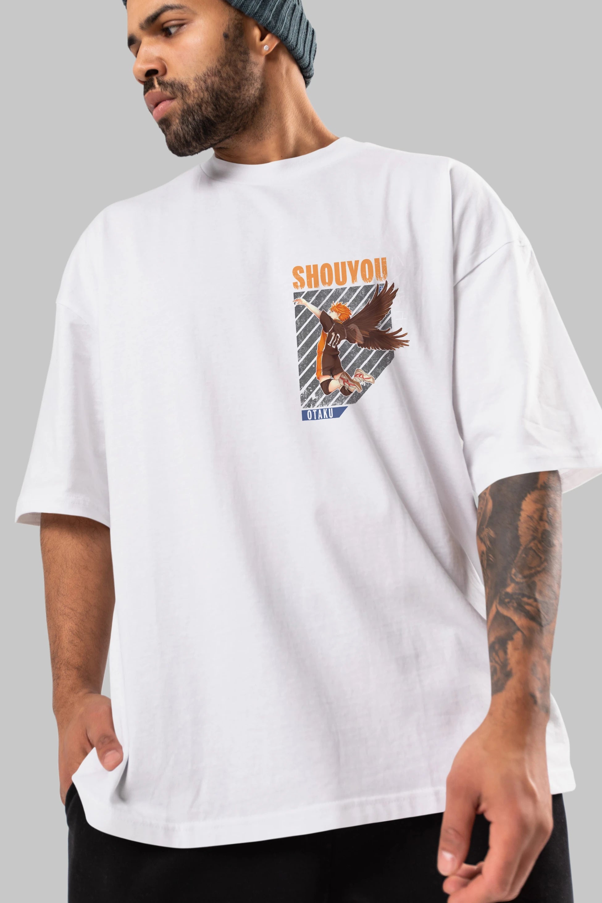 Shouyou Hinata 10 Ön Sol Baskılı Oversize t-shirt Erkek Kadın Unisex %100 Pamuk Bisiklet Yaka tişort
