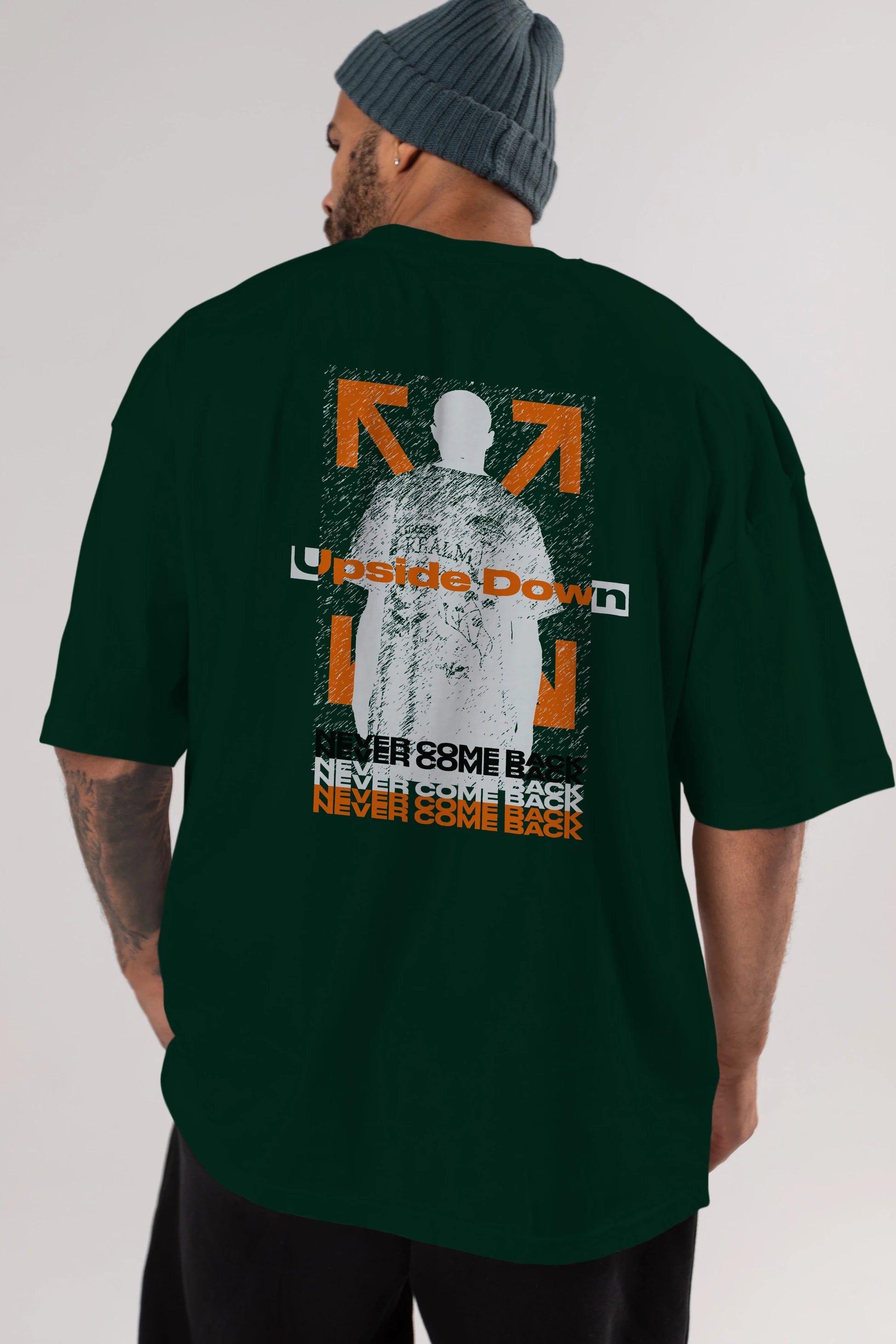 Upside Down Arka Baskılı Oversize t-shirt Erkek Kadın Unisex