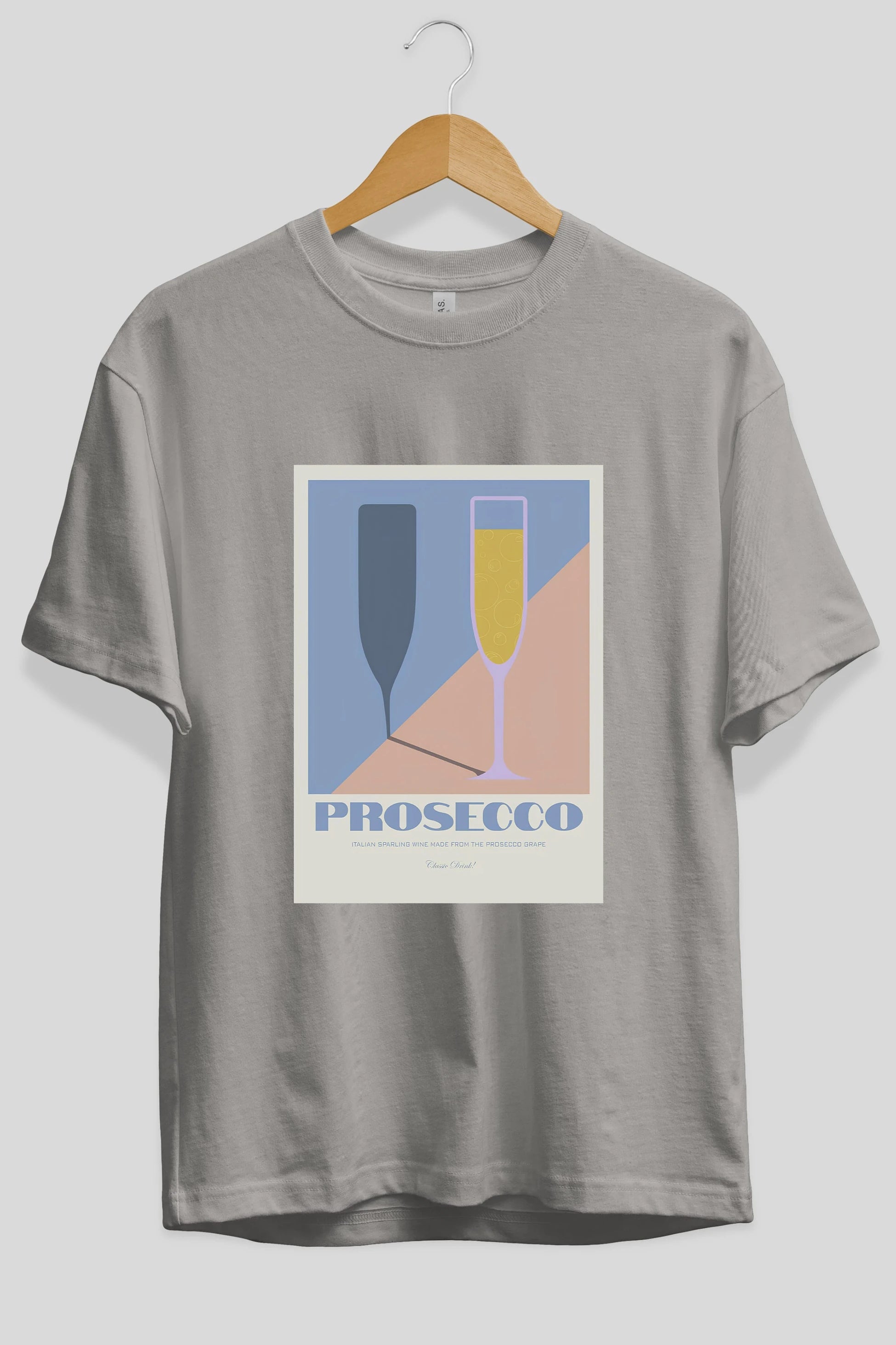 Prosecco Ön Baskılı Oversize t-shirt Erkek Kadın Unisex %100 Pamuk Bisiklet Yaka tişort