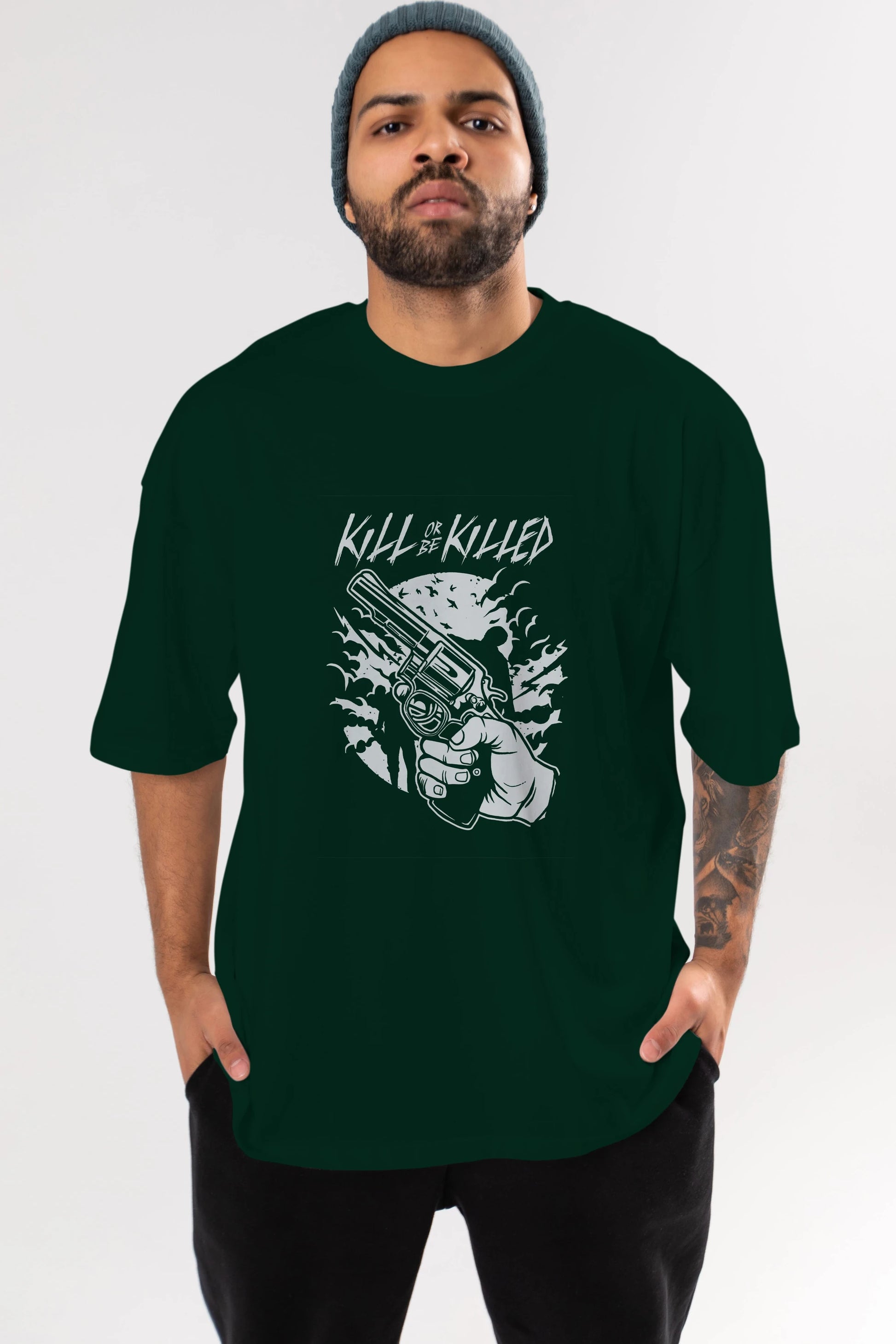 Zombie Shooter Ön Baskılı Oversize t-shirt Erkek Kadın Unisex %100 Pamuk tişort