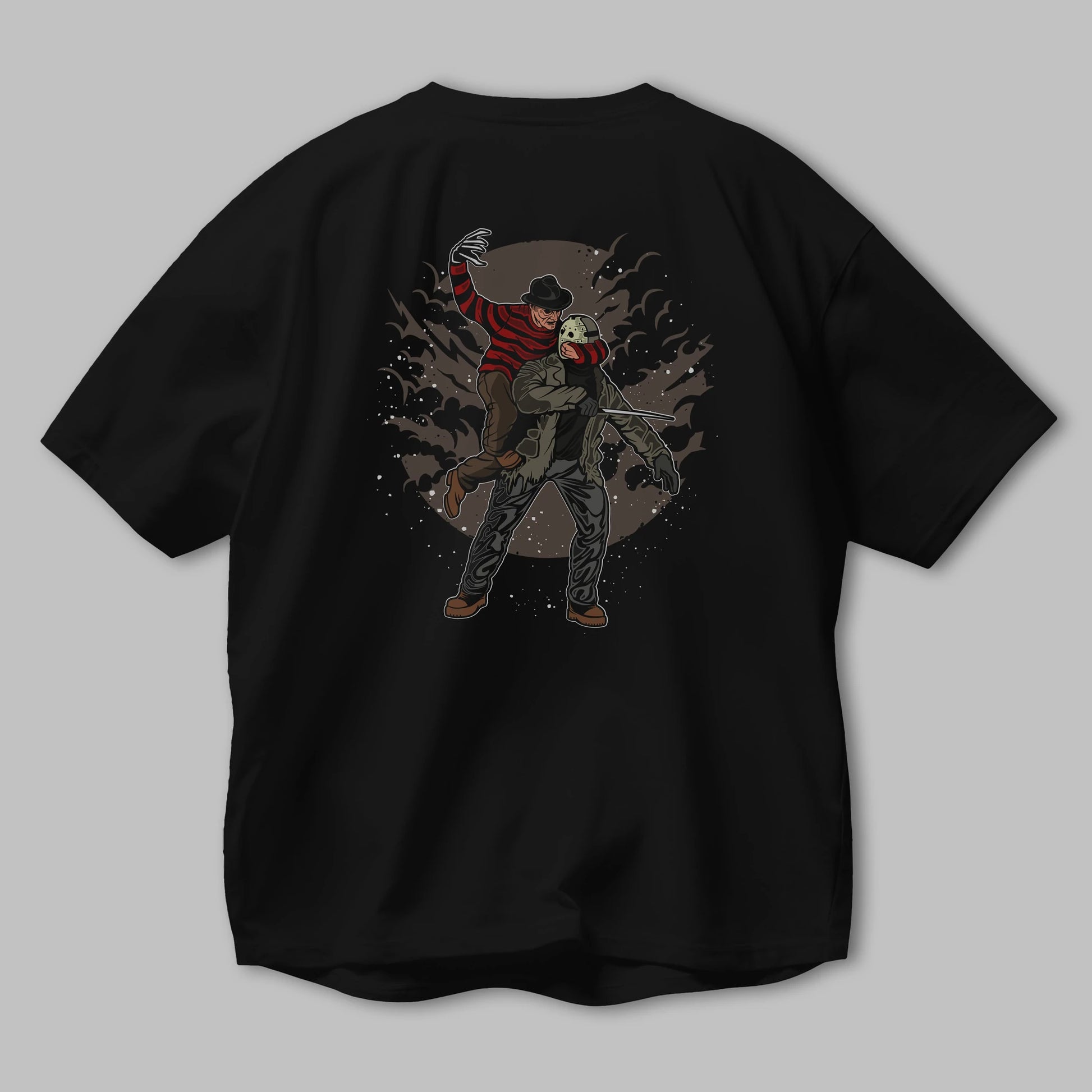 FREDDY VS JASON Arka Baskılı Oversize t-shirt Erkek Kadın Unisex %100 Pamuk