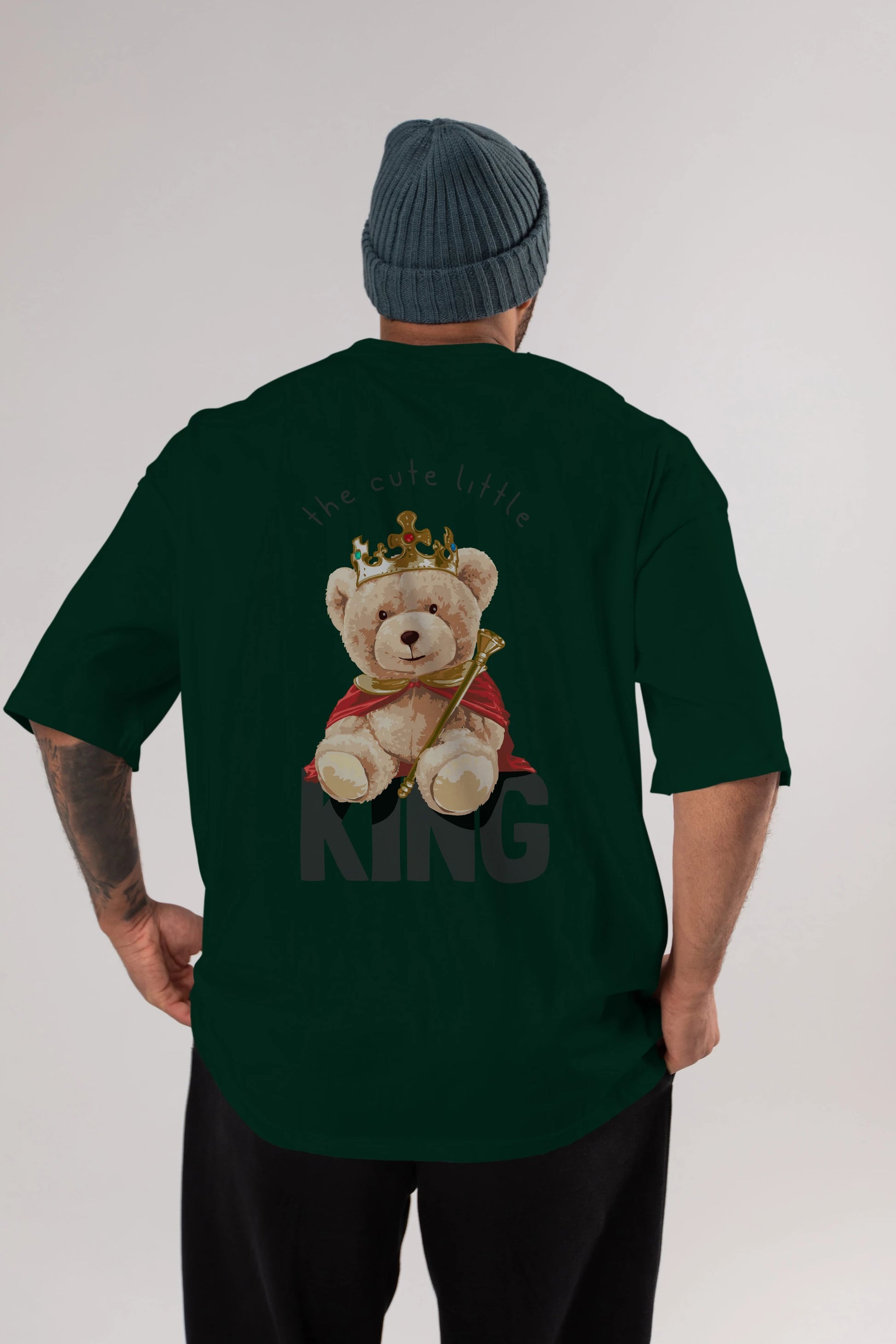 Teddy Bear King Arka Baskılı Oversize t-shirt Erkek Kadın Unisex %100 Pamuk