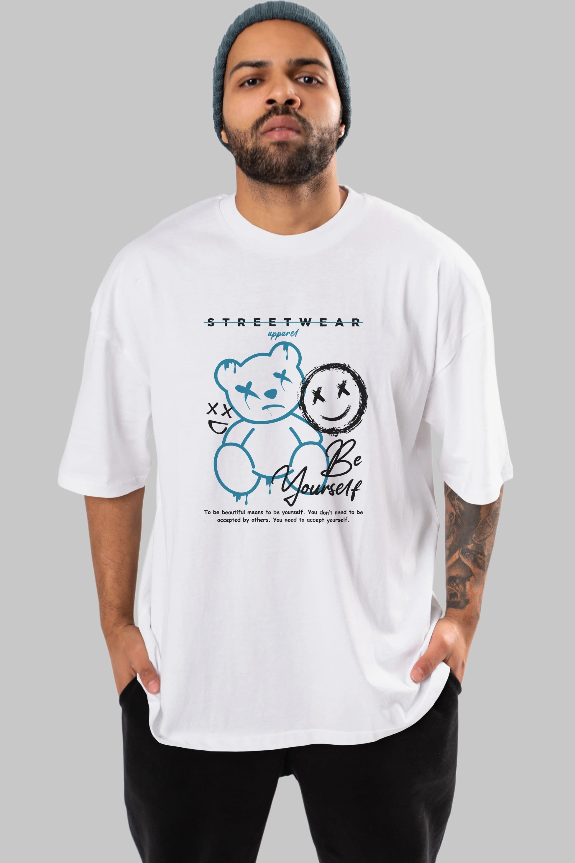 Be Yourself Bear Ön Baskılı Oversize t-shirt Erkek Kadın Unisex