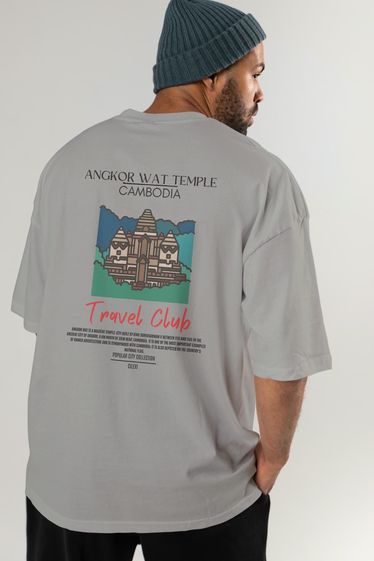 Angkor Wat Temple Cambodia Arka Baskılı Oversize t-shirt Erkek Kadın Pamuk Bisiklet Yaka tişort