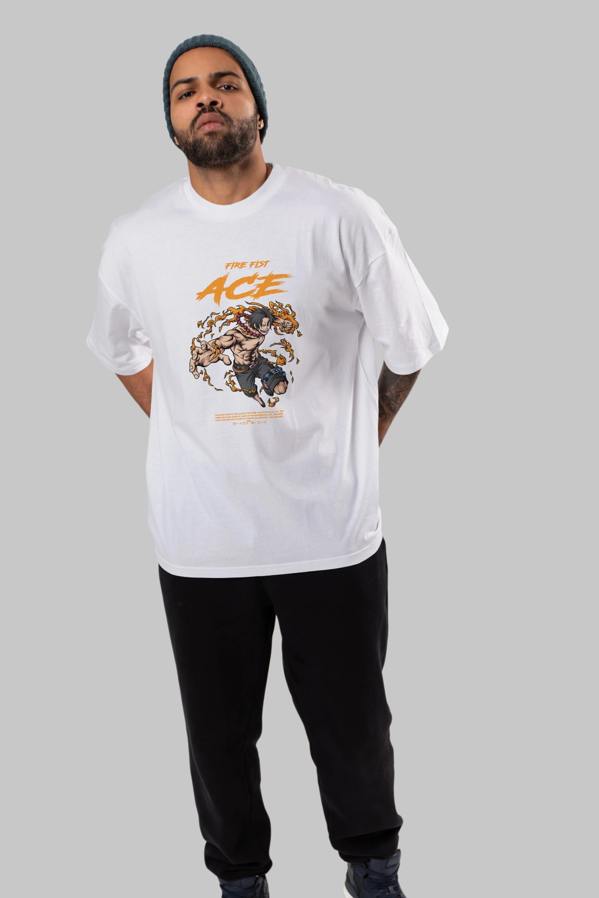 Fire Fist Ace Anime Ön Baskılı Oversize t-shirt %100 pamuk Erkek Kadın Unisex