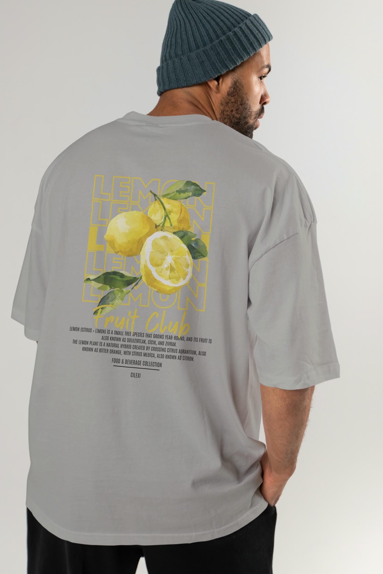 Lemon Arka Baskılı Oversize t-shirt Erkek Kadın Pamuk Bisiklet Yaka tişort