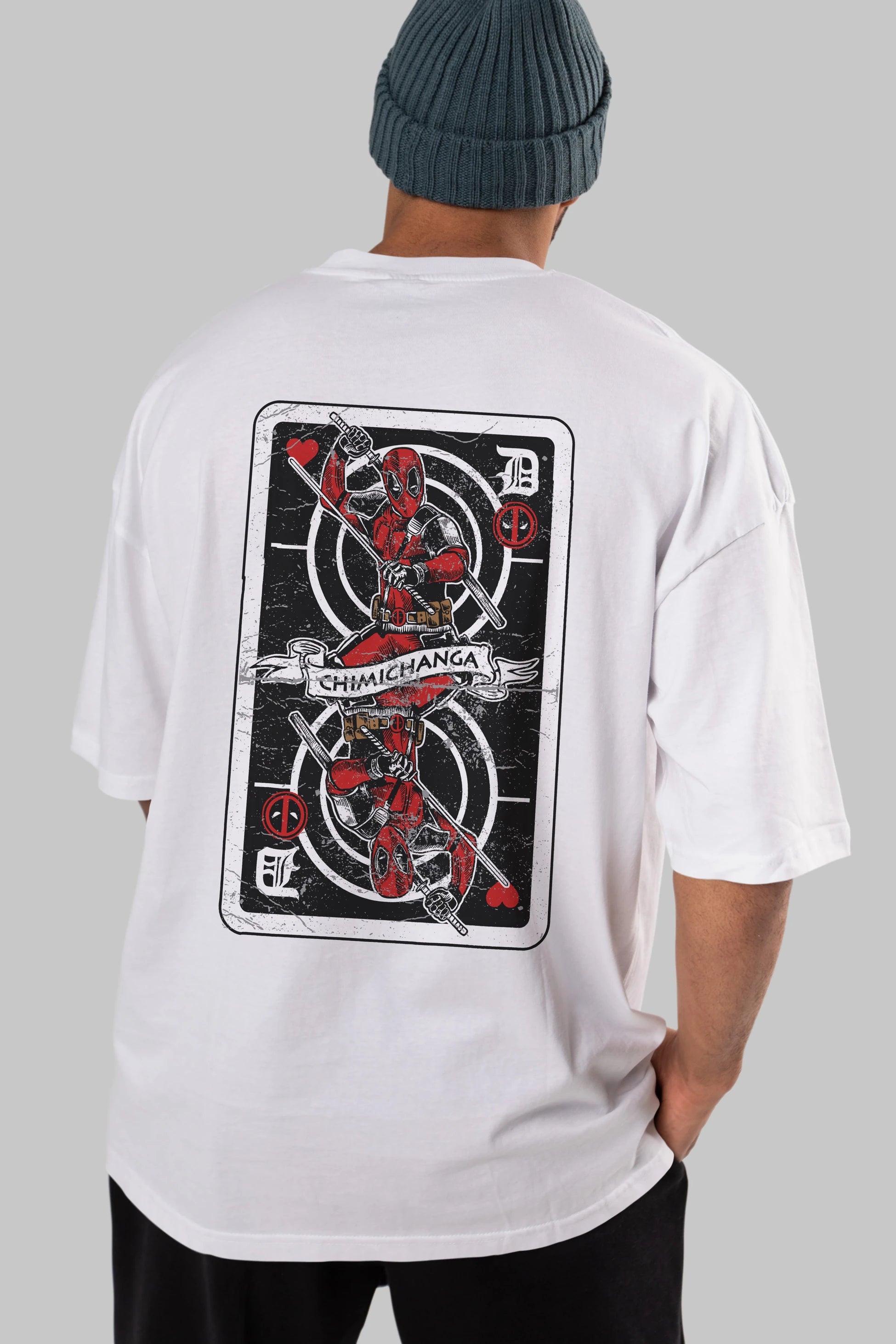 Deadpool Card Arka Baskılı Oversize t-shirt Erkek Kadın Unisex %100 Pamuk
