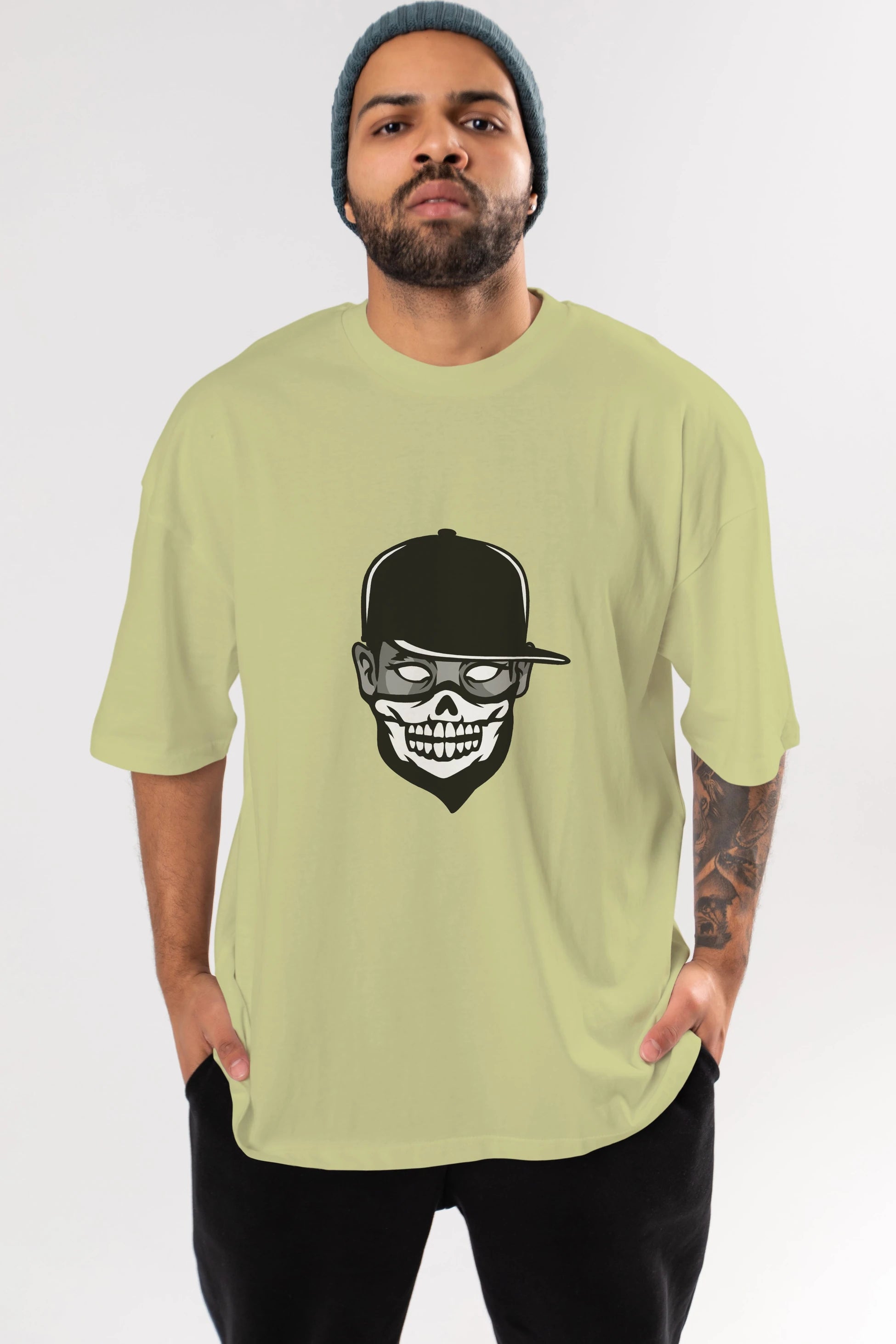 Skull Mask Ön Baskılı Oversize t-shirt Erkek Kadın Unisex %100 Pamuk tişort