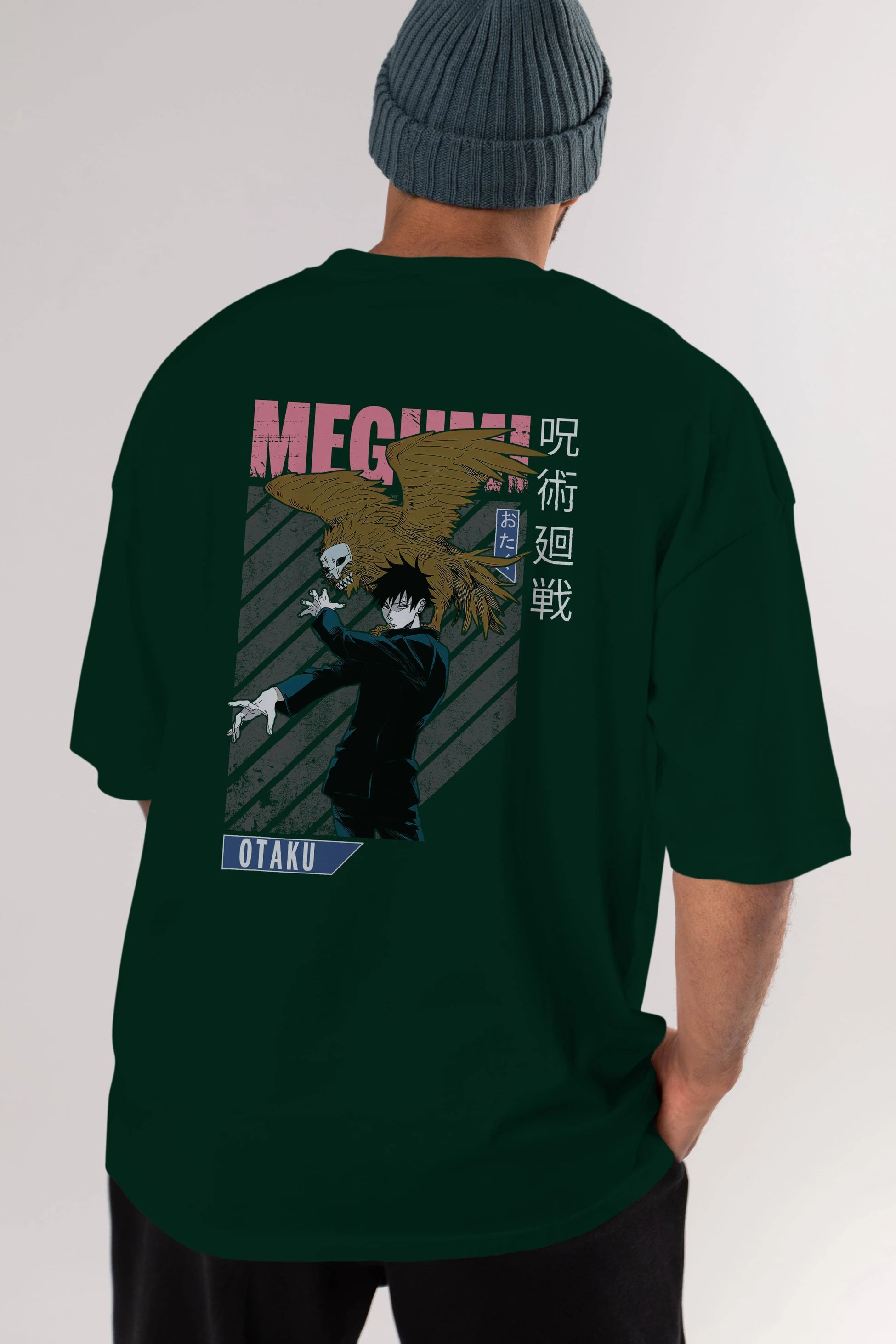 Megumi Fushiguro 2 Anime Arka Baskılı Oversize t-shirt Erkek Kadın Unisex