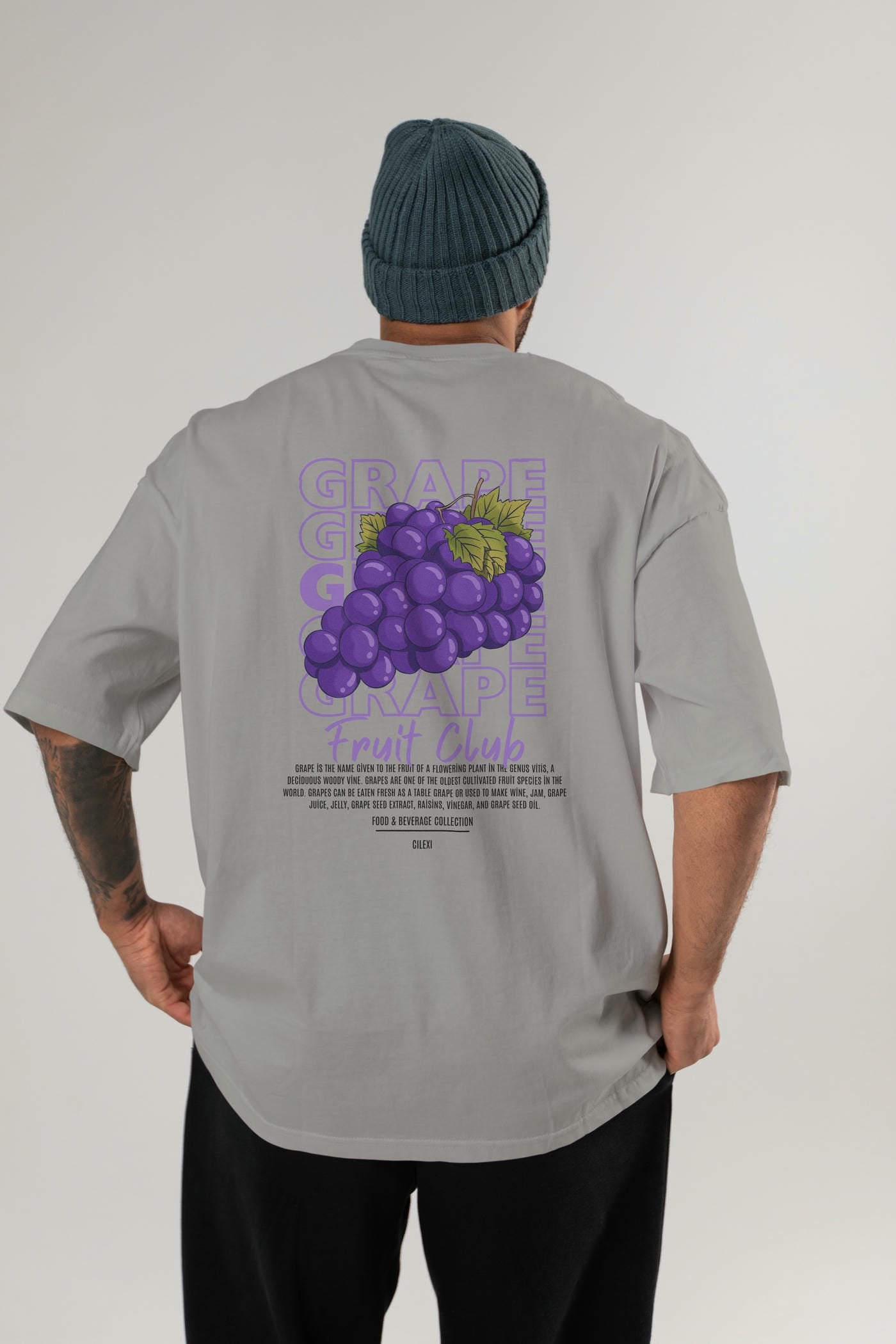 Grape Arka Baskılı Oversize t-shirt Erkek Kadın Pamuk Bisiklet Yaka tişort