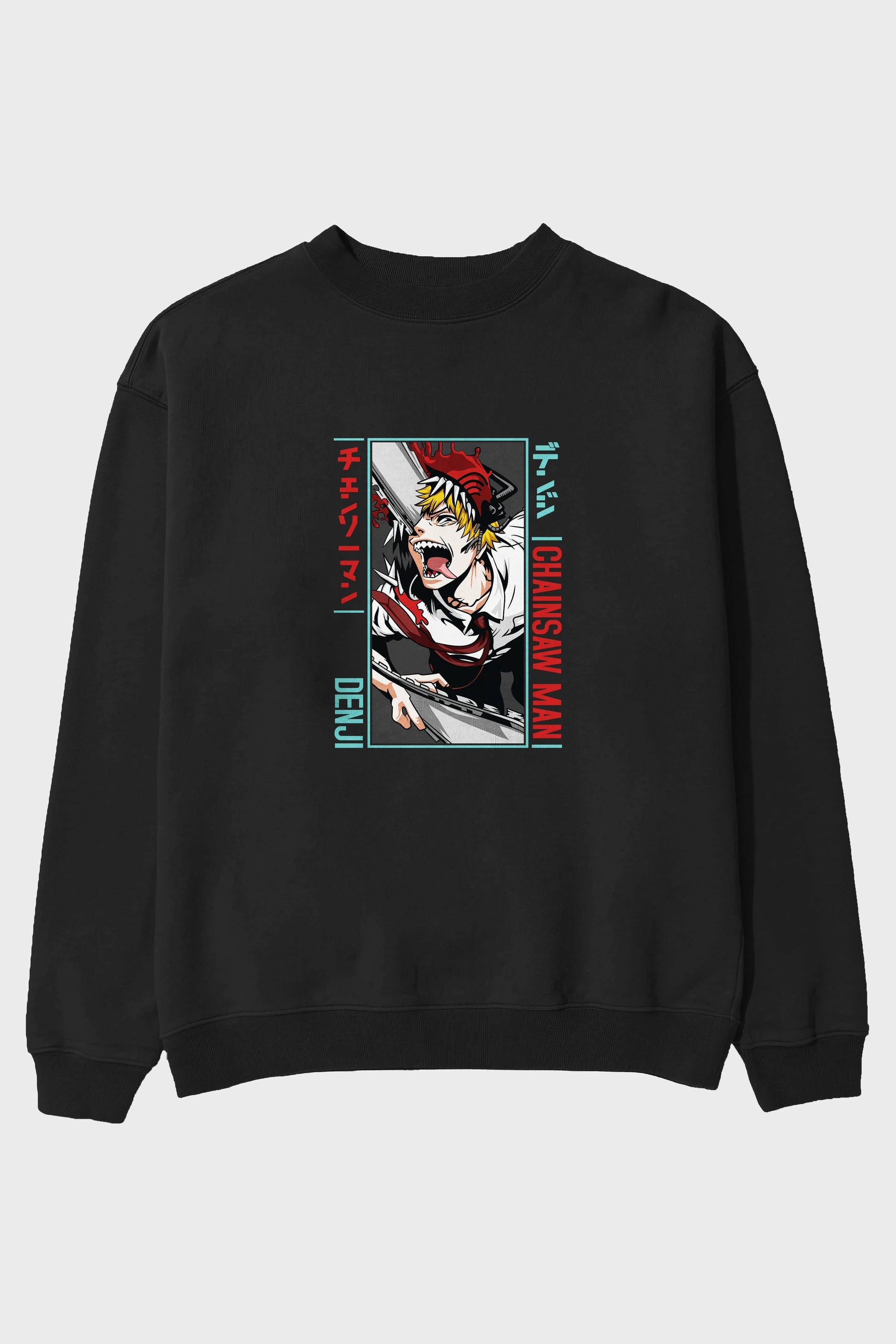 Denji Chainsaw Man Anime Ön Baskılı Oversize Sweatshirt Erkek Kadın Unisex