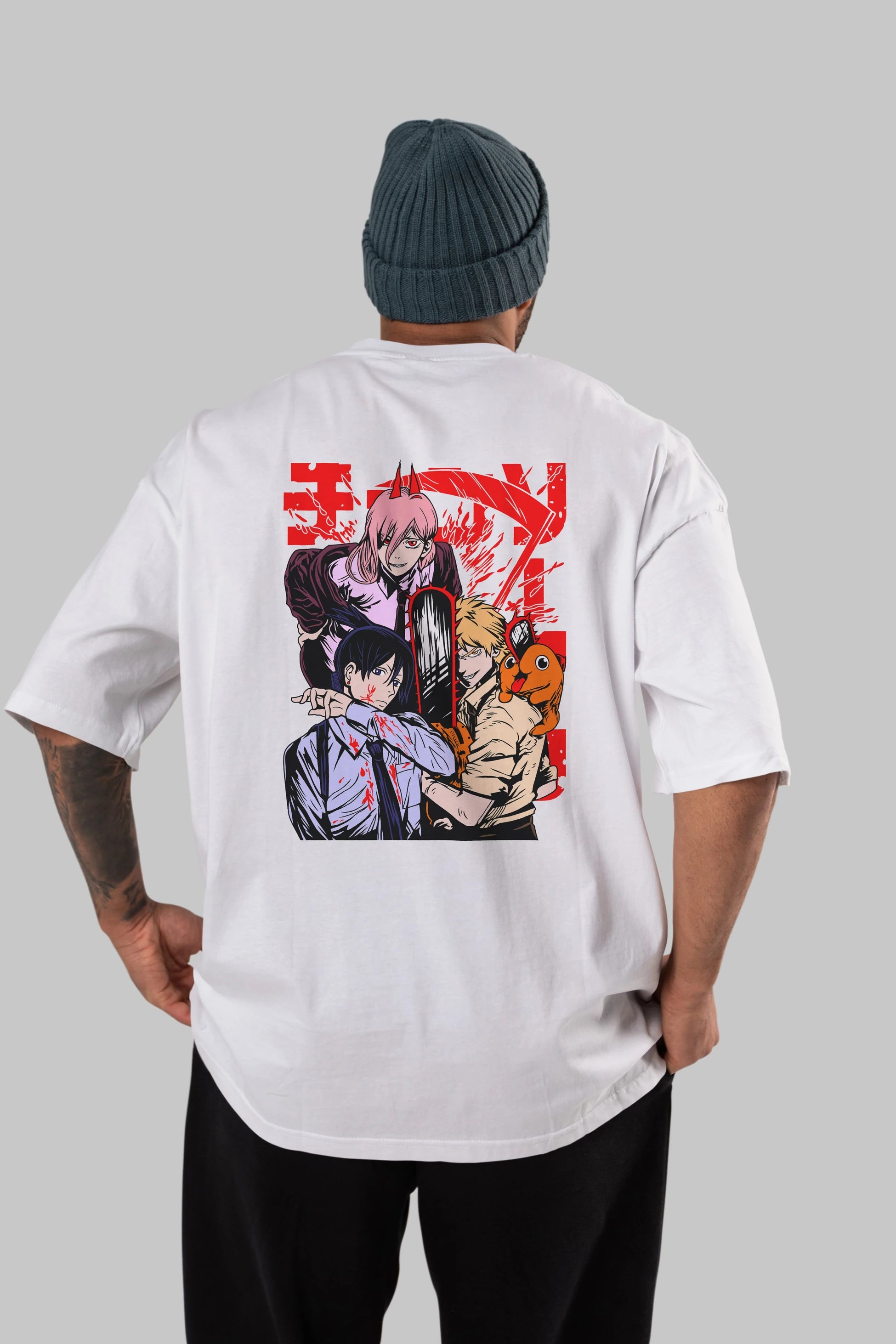 CHAINSAWMAN CREW Anime Arka Baskılı Oversize t-shirt Erkek Kadın Unisex