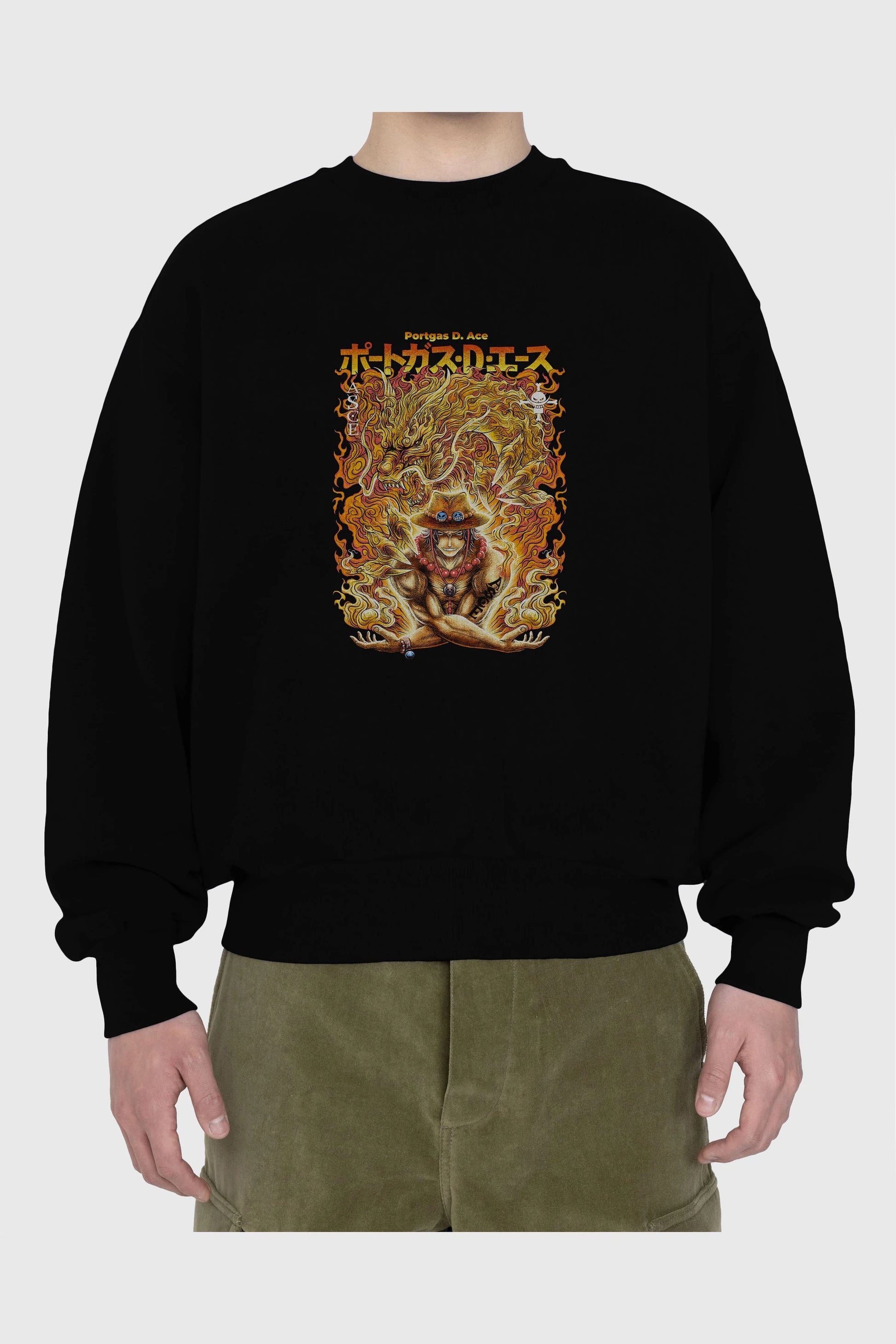 PORTGAS D. ACE Anime Ön Baskılı Oversize Sweatshirt Erkek Kadın Unisex