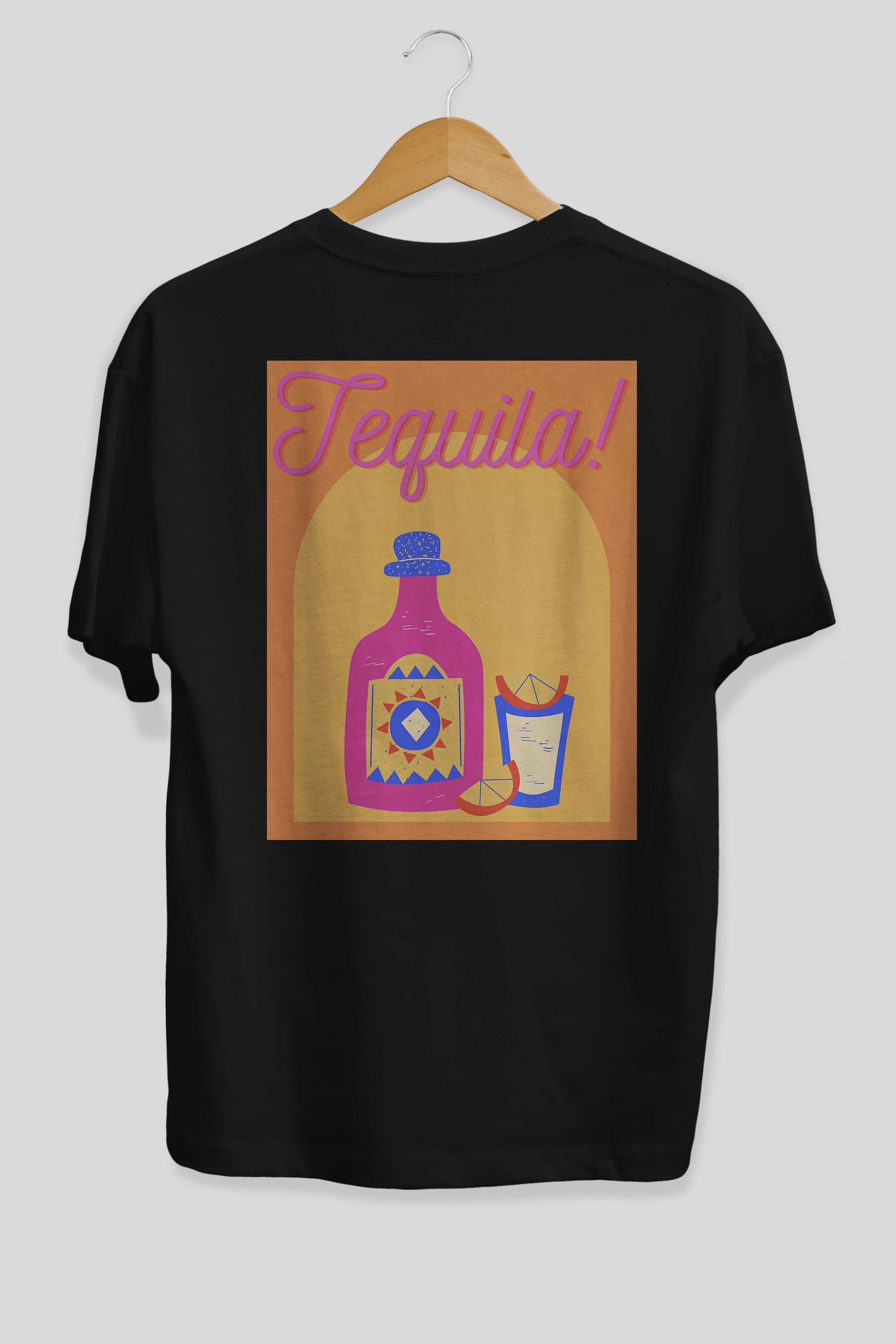 Tequila Arka Baskılı Oversize t-shirt Erkek Kadın Unisex %100 Pamuk Bisiklet Yaka tişort