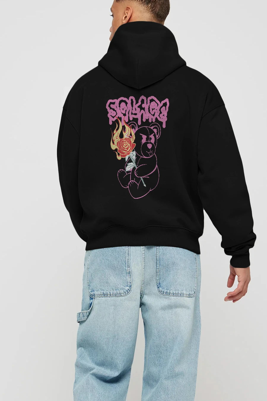 Solage Bear Arka Baskılı Hoodie Oversize Kapüşonlu Sweatshirt Erkek Kadın Unisex