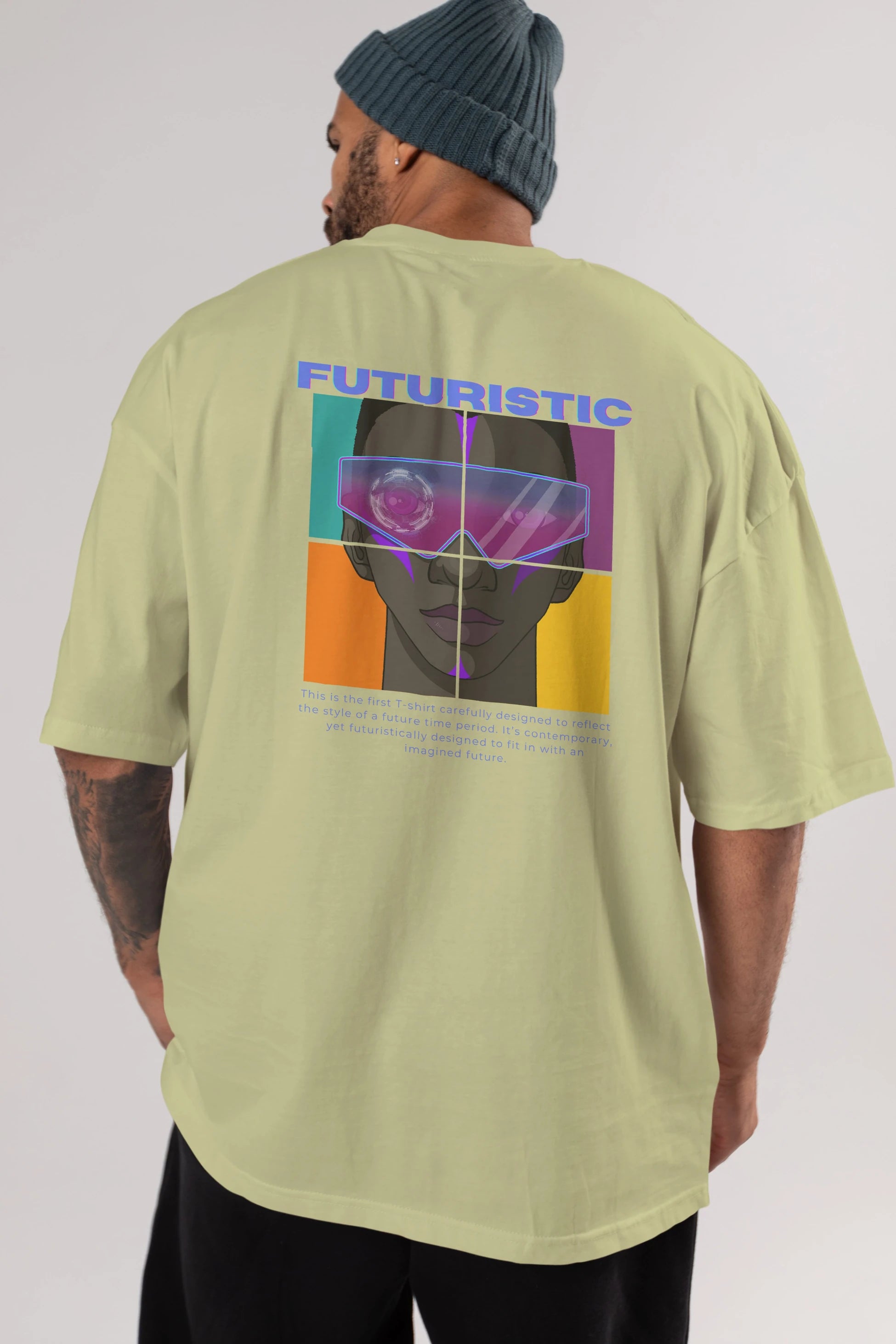 Futuristic Streetwear Arka Baskılı Oversize t-shirt Erkek Kadın Unisex