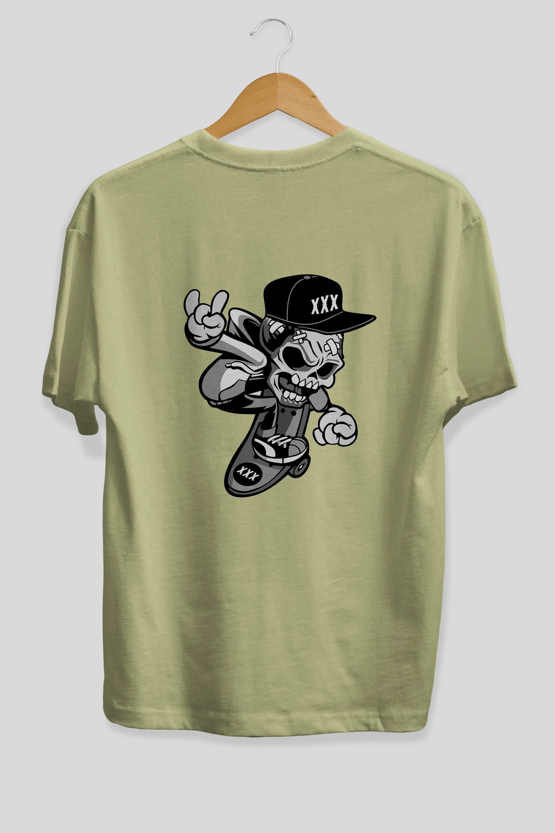 Skull Skateboard Arka Baskılı Oversize t-shirt Erkek Kadın Unisex %100 Pamuk tişort