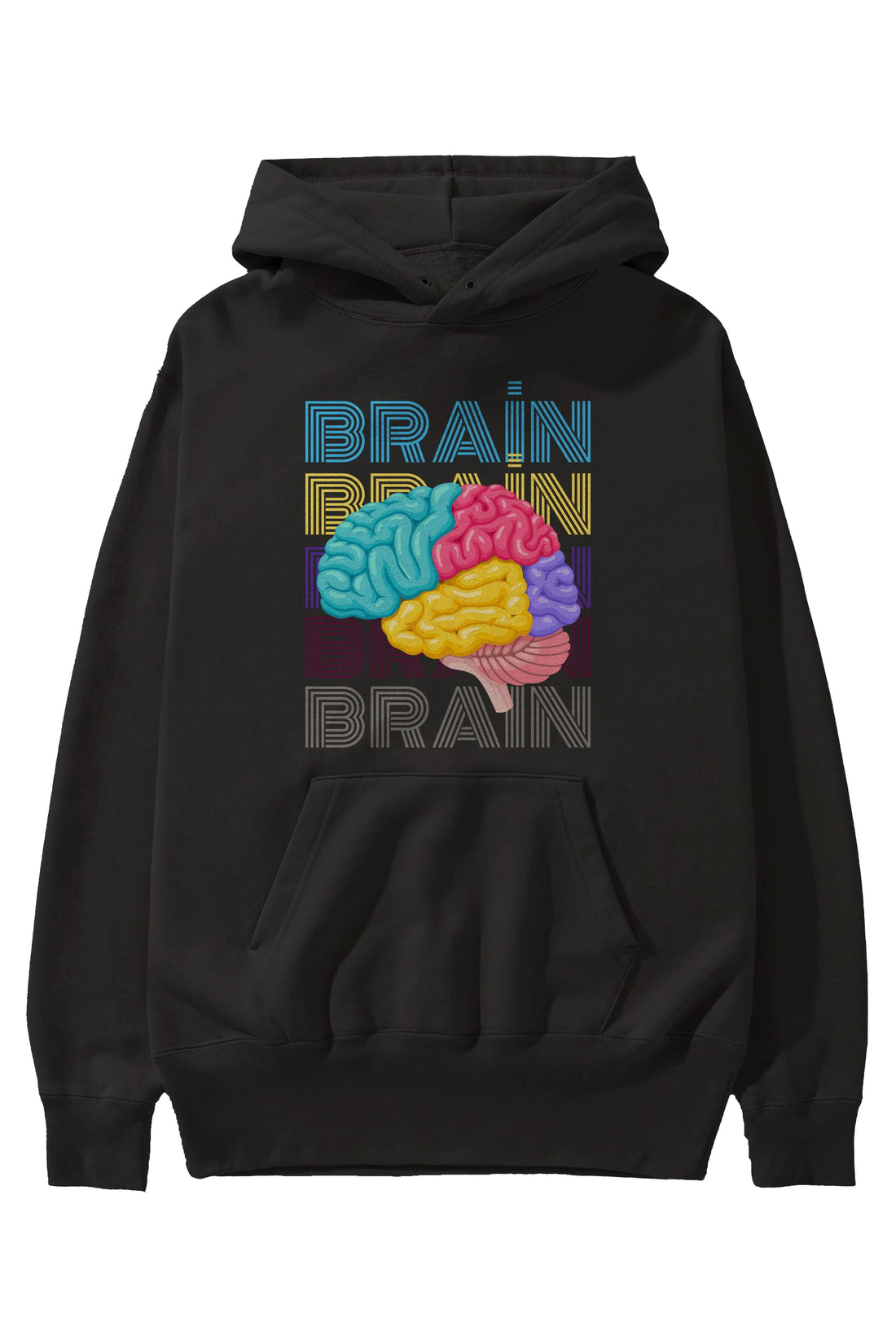 Brain Yazılı Ön Baskılı Oversize Hoodie Kapüşonlu Sweatshirt Erkek Kadın Unisex