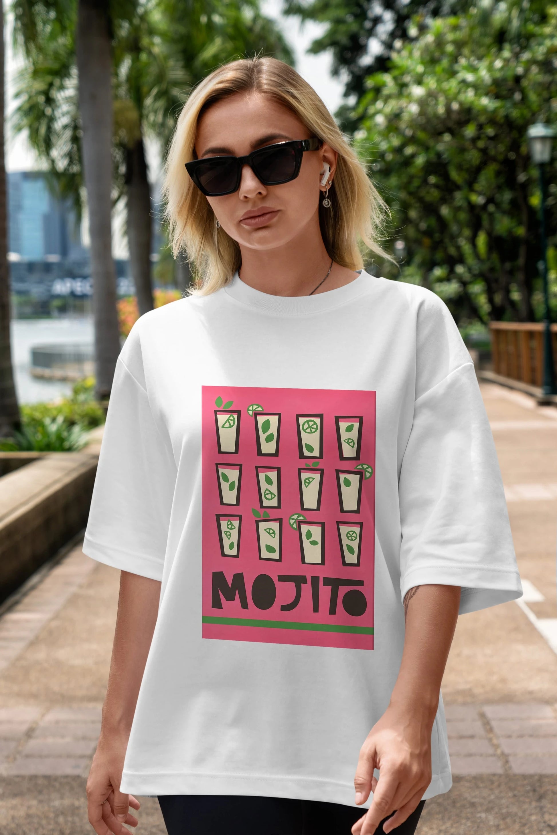 Mojito Ön Baskılı Oversize t-shirt Erkek Kadın Unisex %100 Pamuk Bisiklet Yaka tişort
