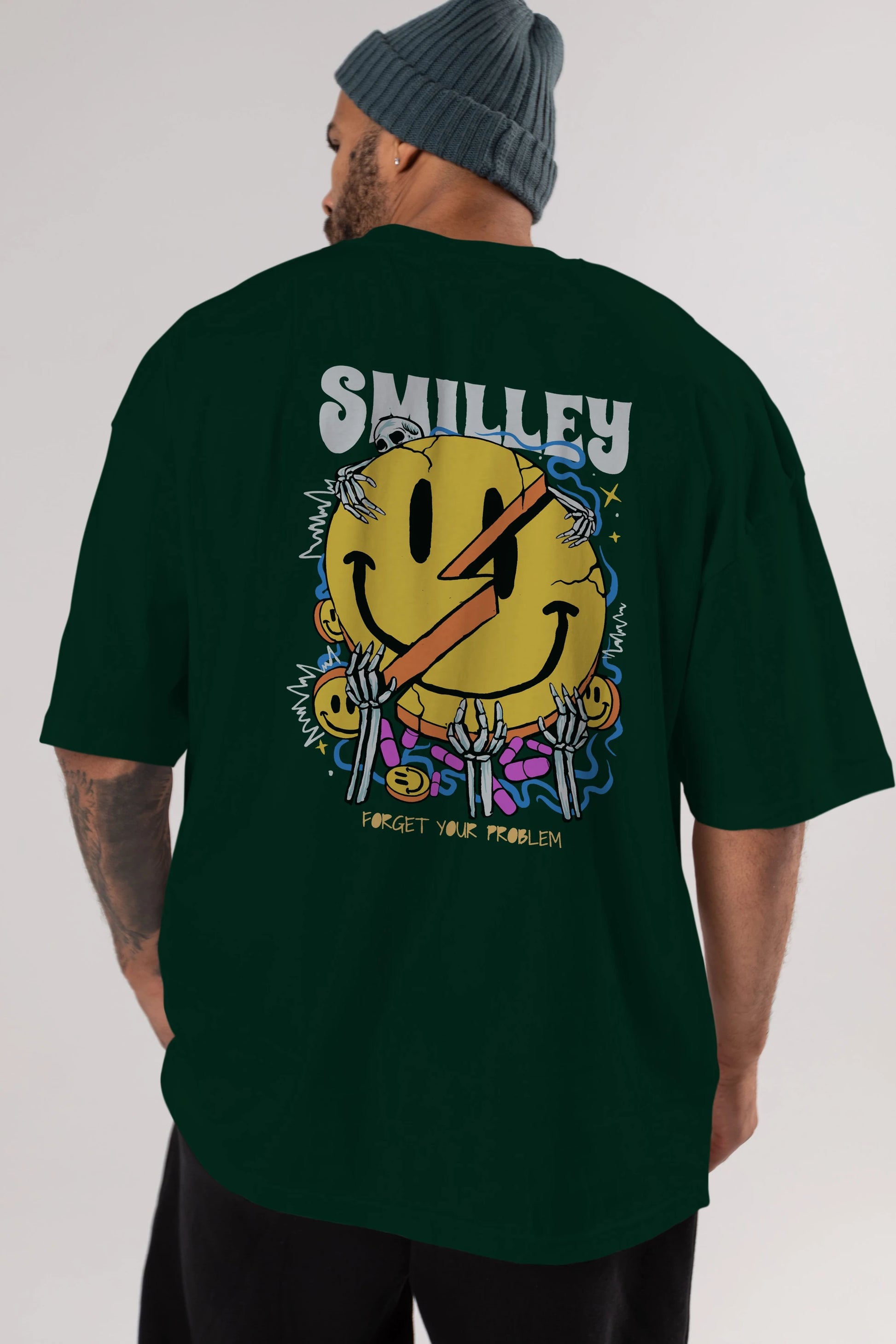 Smilley Streetwear Arka Baskılı Oversize t-shirt Erkek Kadın Unisex