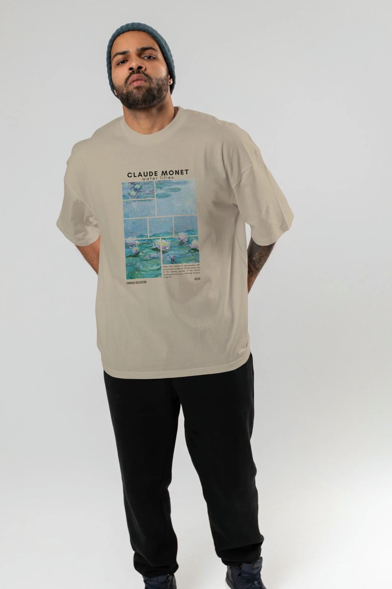 Claude Monet ön Baskılı Oversize t-shirt Erkek Kadın Bisiklet Yaka Pamuk tişort