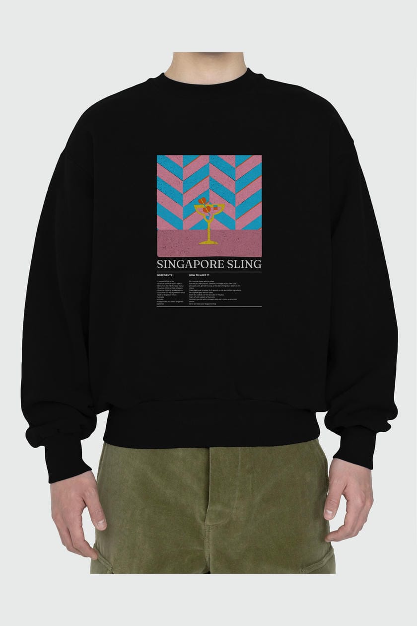 Singapore Sling ön Baskılı Oversize Sweatshirt Erkek Kadın Unisex