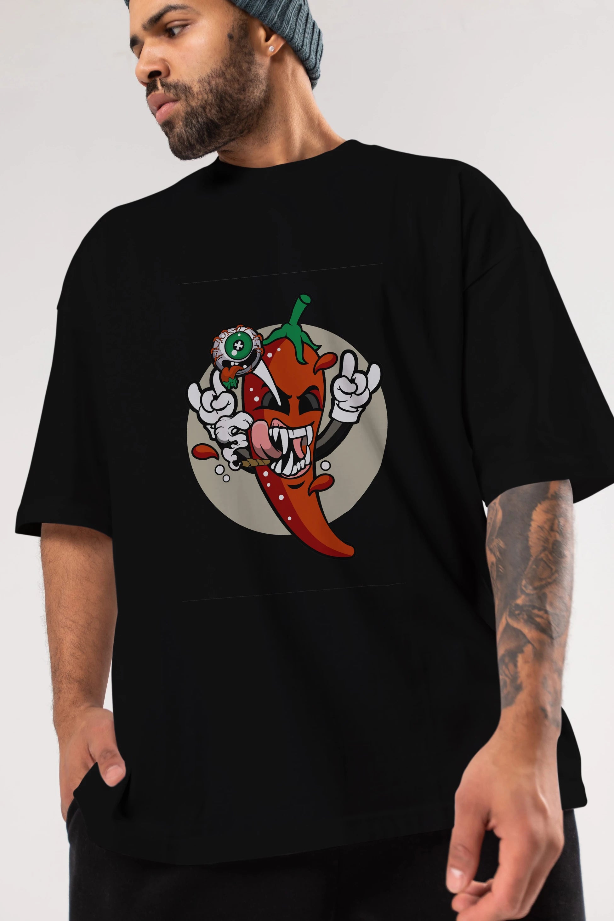 Chili Monster Ön Baskılı Oversize t-shirt Erkek Kadın Unisex %100 Pamuk tişort