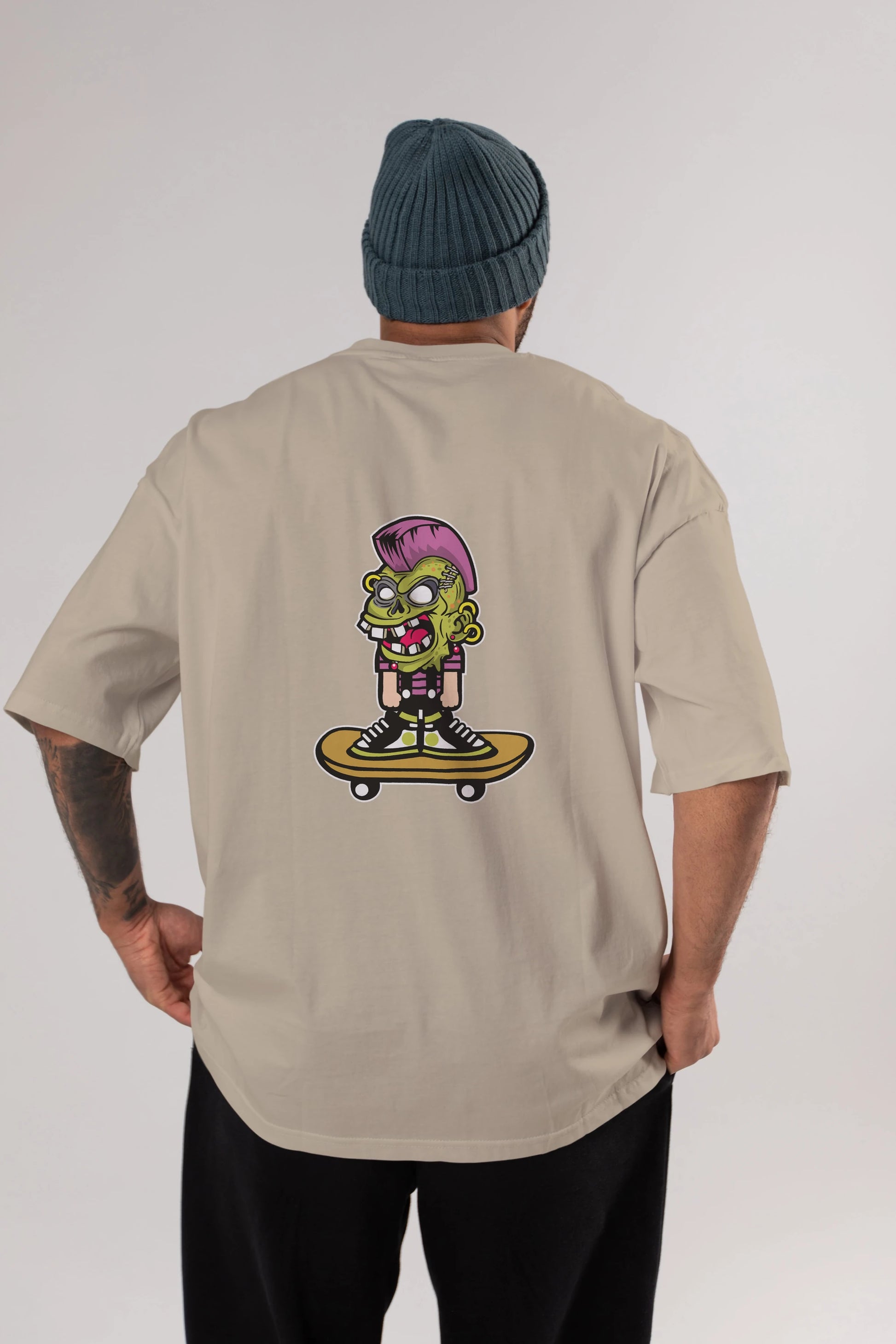 Zombie Punk Skater Arka Baskılı Oversize t-shirt Erkek Kadın Unisex %100 Pamuk tişort