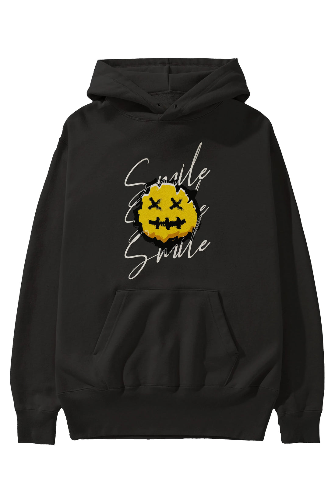 Smile Emoji Ön Baskılı Hoodie Oversize Kapüşonlu Sweatshirt Erkek Kadın Unisex
